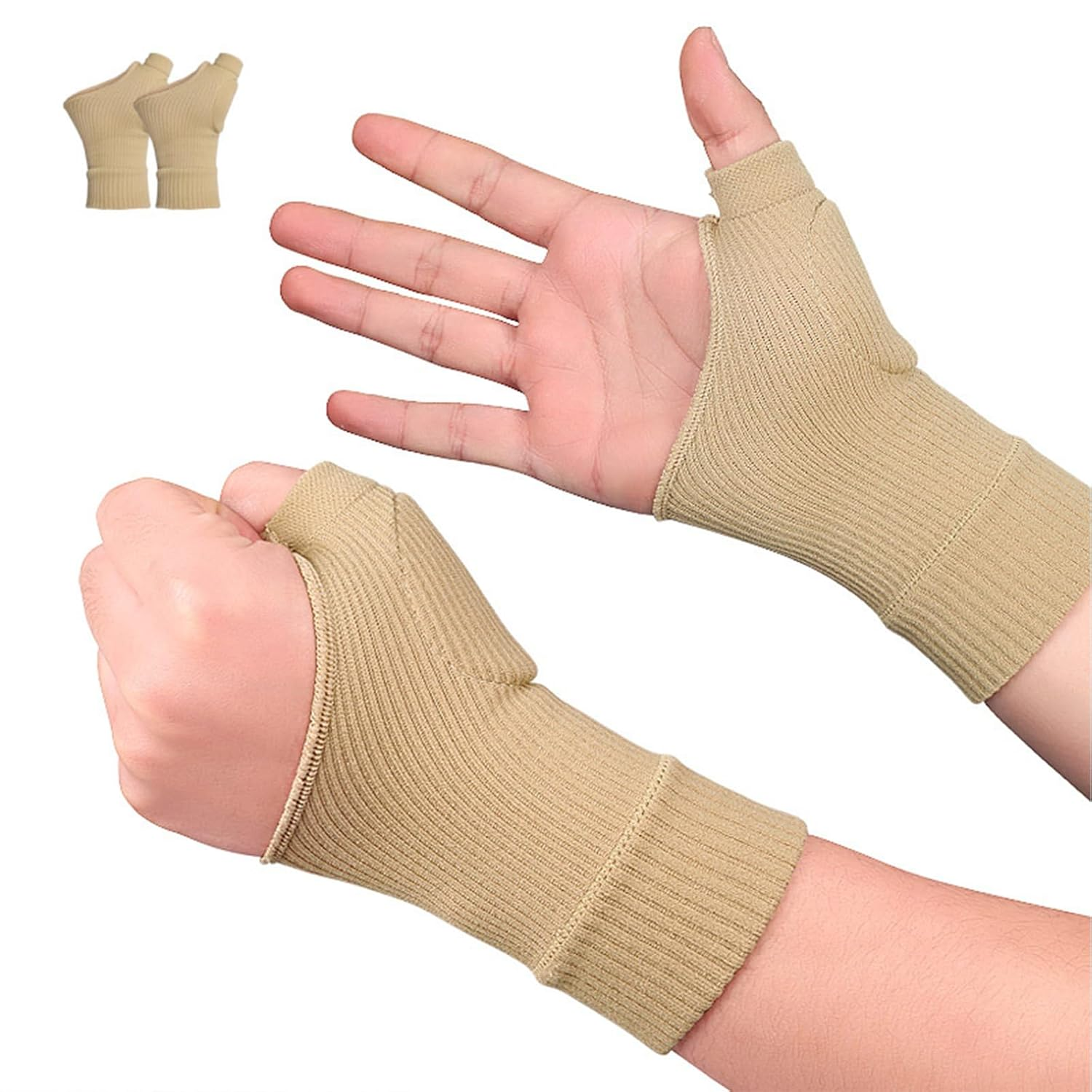 1 Pair Wrist Thumb Compression Gloves with Thumb Anti-Injury Pads, Thumb Support Brace Gloves, Wrist Support Brace Fingerless Gloves for Arthritis Joint Pain Tendonitis Sprains Pain Relieve (Black) image number 4
