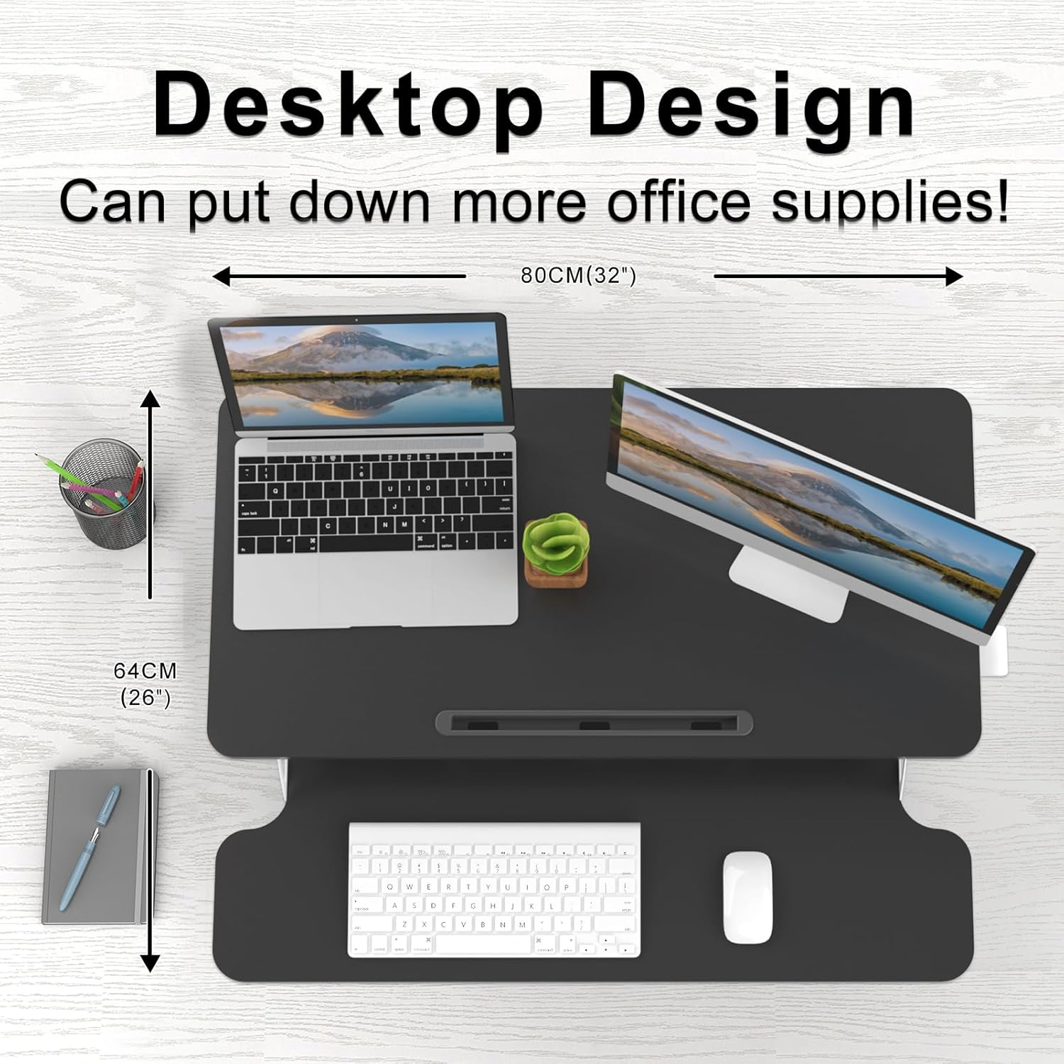 ERGOMAKER Standing Desk Converter, 32"/80Cm Wide Height Adjustable Quick Sit Stand Computer Desk Converter for Home Office Workstation (Black Frame + Black Desktop)