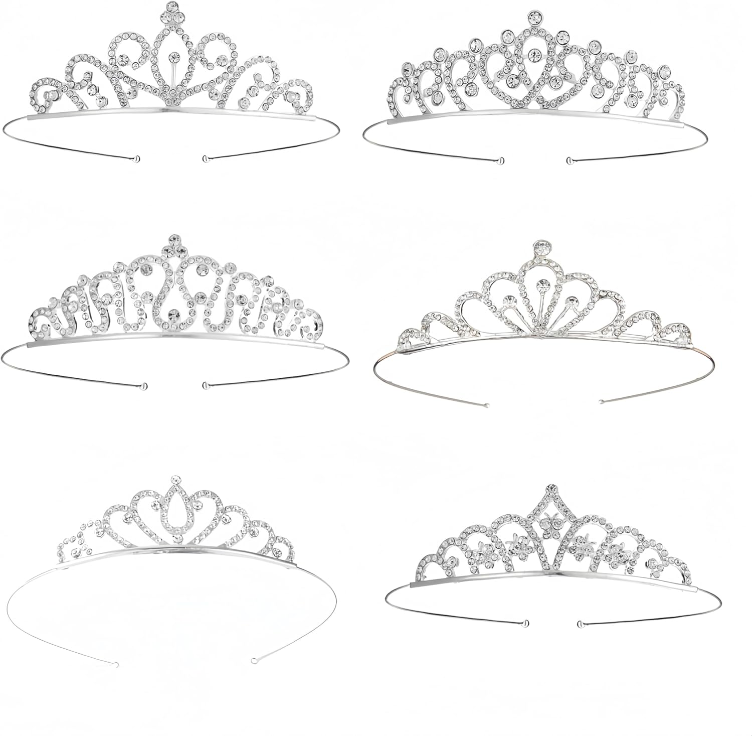 Wizefolk Girls Princess Crystal Tiara Crown, 6 Pcs Rhinestone Decor Hairband Silver Crystal Tiara for Birthday Party, Wedding, Prom, Pageant, Halloween