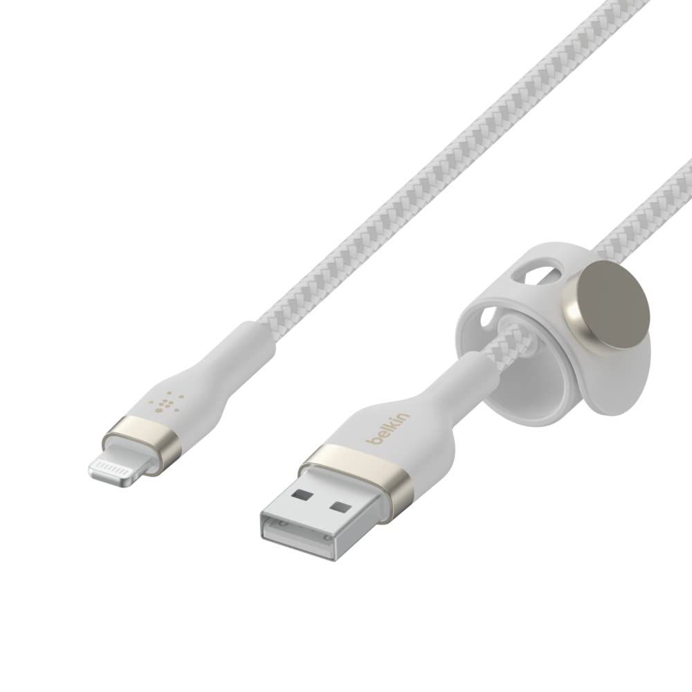 Belkin Boostcharge Pro Flex Braided USB a to Lightning Cable 2M/6.6FT - Mfi Certified 20W Power Delivery Iphone Charger Cord - Apple Charger USB a Cable - Fast Charging - Iphone 14, Iphone 13 - White image number 6
