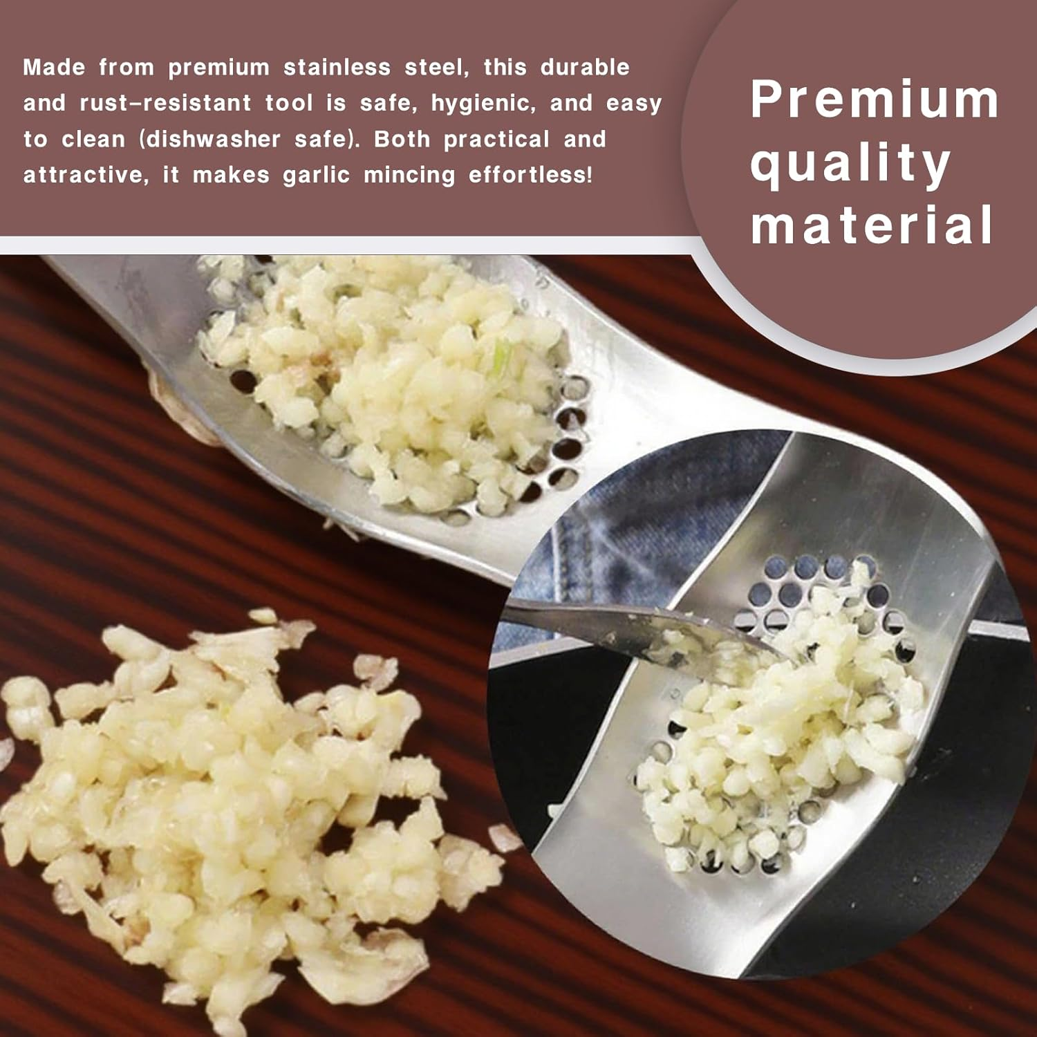 ONBPIY Stainless Steel Garlic Press Rocker with Peeler, Manual Garlic Crusher Mincer Tool for Pressing and Mincing Garlic Cloves, Easy to Clean Kitchen Gadget image number 4