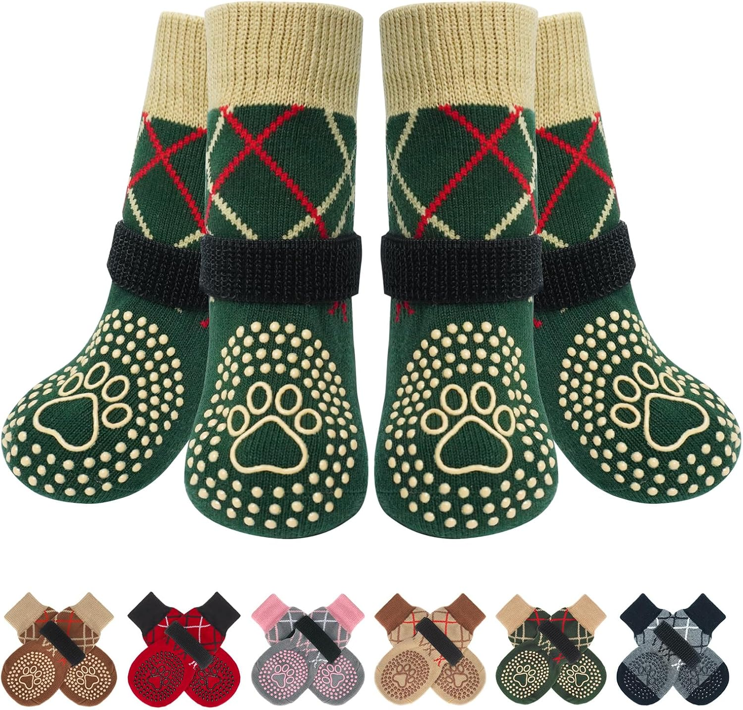 BEAUTYZOO 6PCS Dog Socks to Prevent Licking Paws, anti Slip Dog Shoes for Hot Pavement Hardwood Floors, Traction Control Toe Grips Boots & Paw Protectors for Small Medium Large Senior Dogs, Brown S