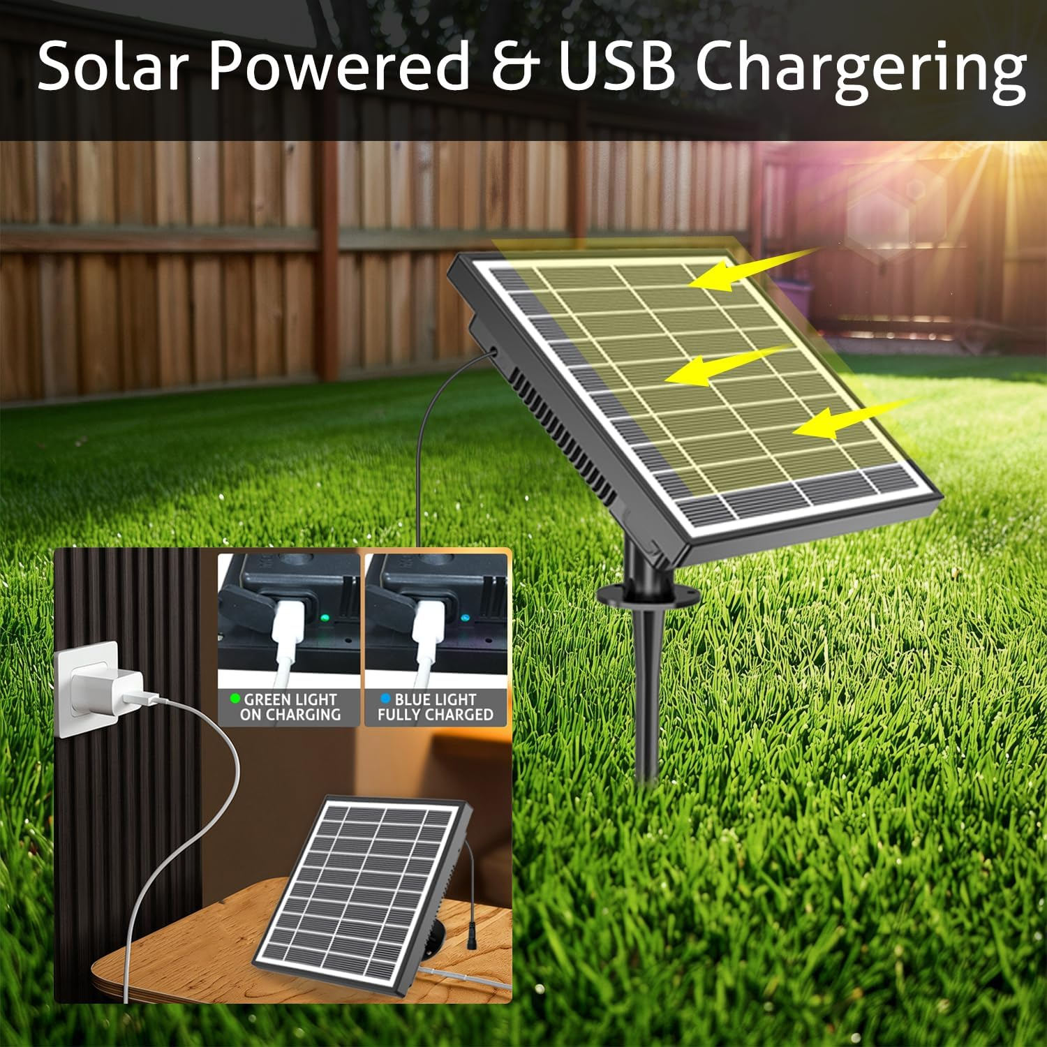 Solar Spot Lights, 4 in 1 Solar Garden Spotlights Outdoor Waterproof Color Changing Daytime Working with USB Charging, Remote for Pathway Landscape Tree Lawn Yard Pool image number 1