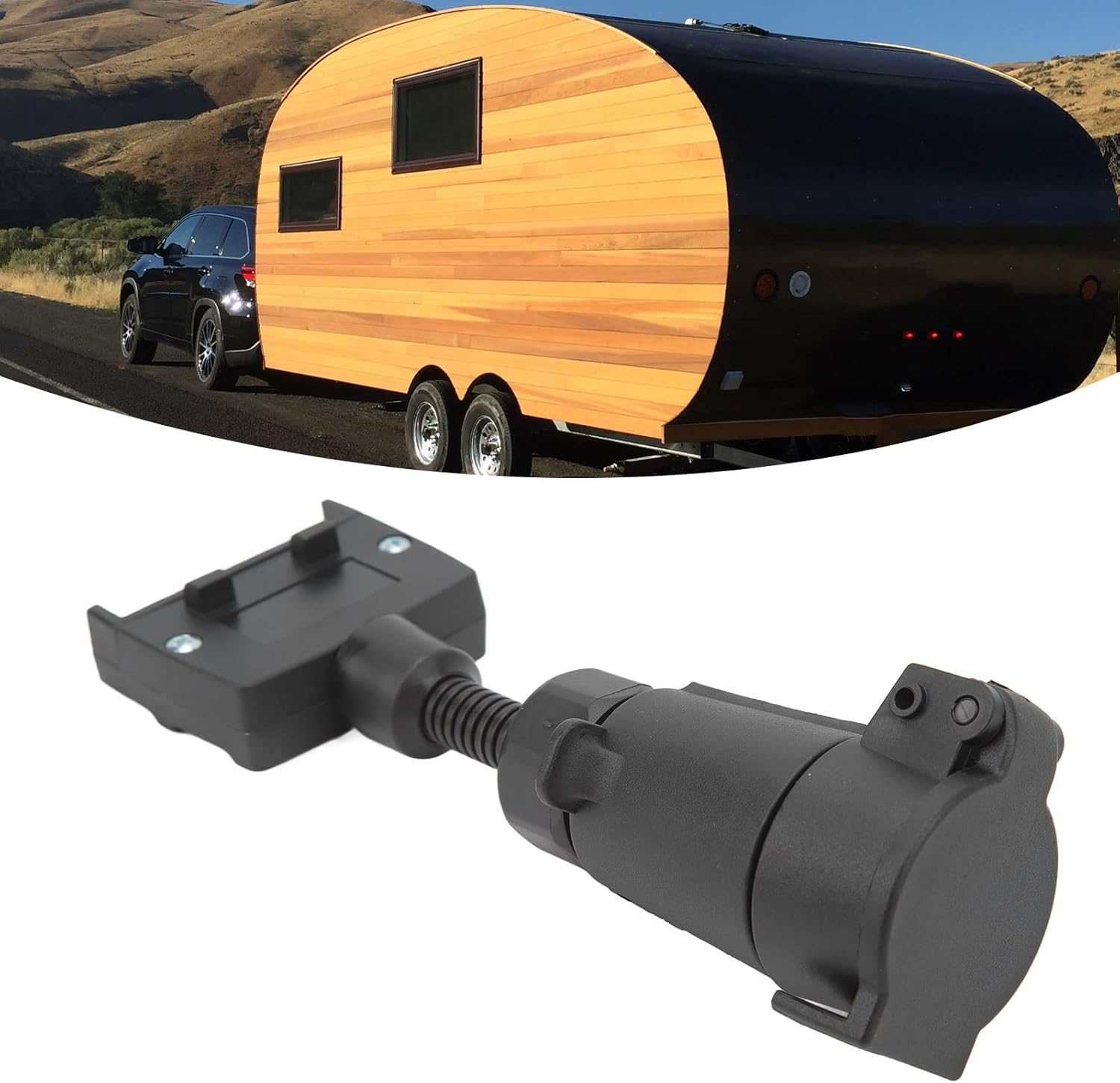 Ejoyous 7PIN Trailer Adapter Plug (Round Female to Flat Male) ABS + Metal Material, Weatherproof Durable Anti-Shake Anti-Loose, for Caravans/Boats/Trailers Stable Power Connection image number 4