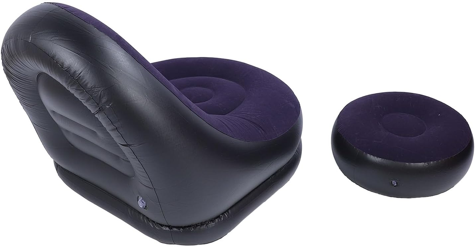 Inflatable Sofa Chair, Stylish Soft Blow up Lounger with Footstool, Ergonomic Design for Living Room, Outdoor Travel, Camping (Dark Blue) - Dark Blue image number 2