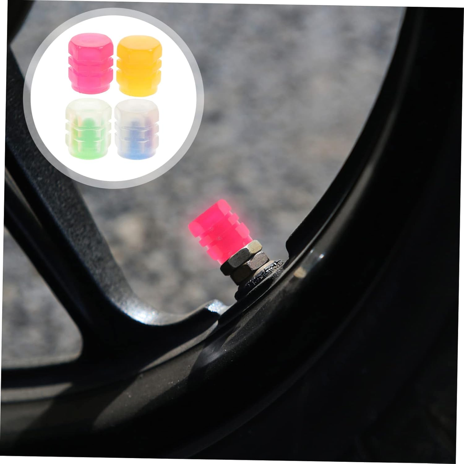 SHERCHPRY 24Pcs Universal Fluorescent Tire Valves Caps Glow in the Dark Car Tire Caps Stem Covers for Automotive Wheels Nighttime Visibility and Decoration image number 6