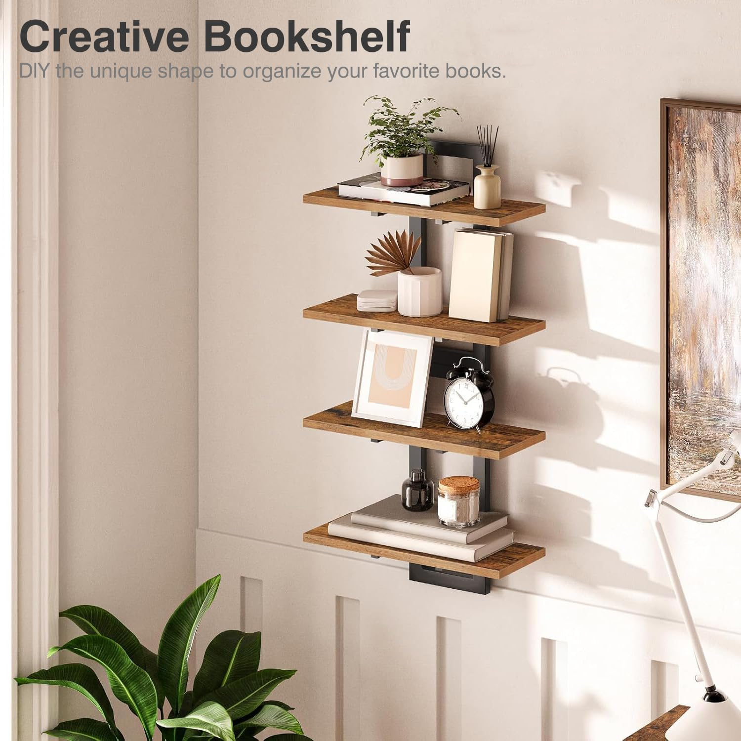 Nestcharm Floating Shelves Set of 2, Hanging Bathroom Shelves for Living Room, Bedroom, Kitchen &15-Inch & Rustic Brown & Black image number 2