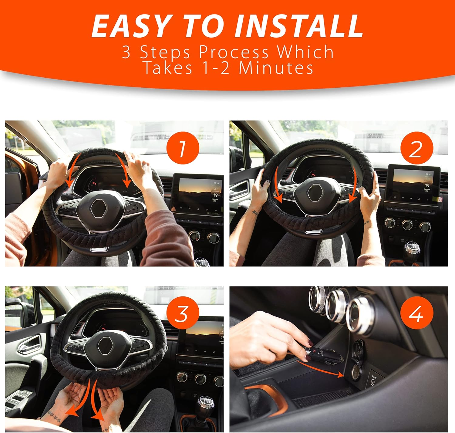 ZONETECH Car Steering Wheel 12V Heated Cover - Automotive Hand Warming Protector, Rapid Heating Universal Fit Wheels for Vehicles, Trucks, Vans, Suvs image number 6