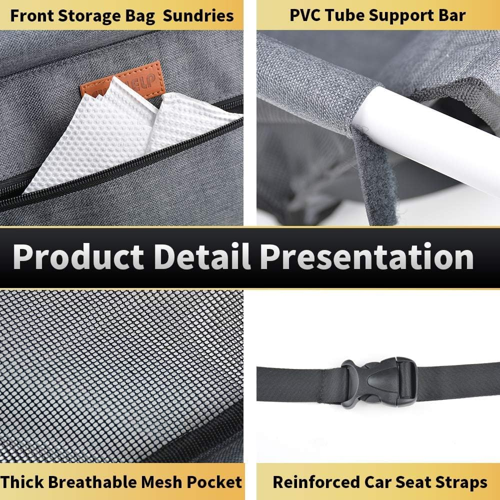 Pet Reinforce Car Booster Seat for Dog Cat Portable and Breathable Bag with Seat Belt Dog Carrier Safety Stable for Travel Look Out,With Clip on Leash with PVC Tube (Black Grey, Small) image number 4