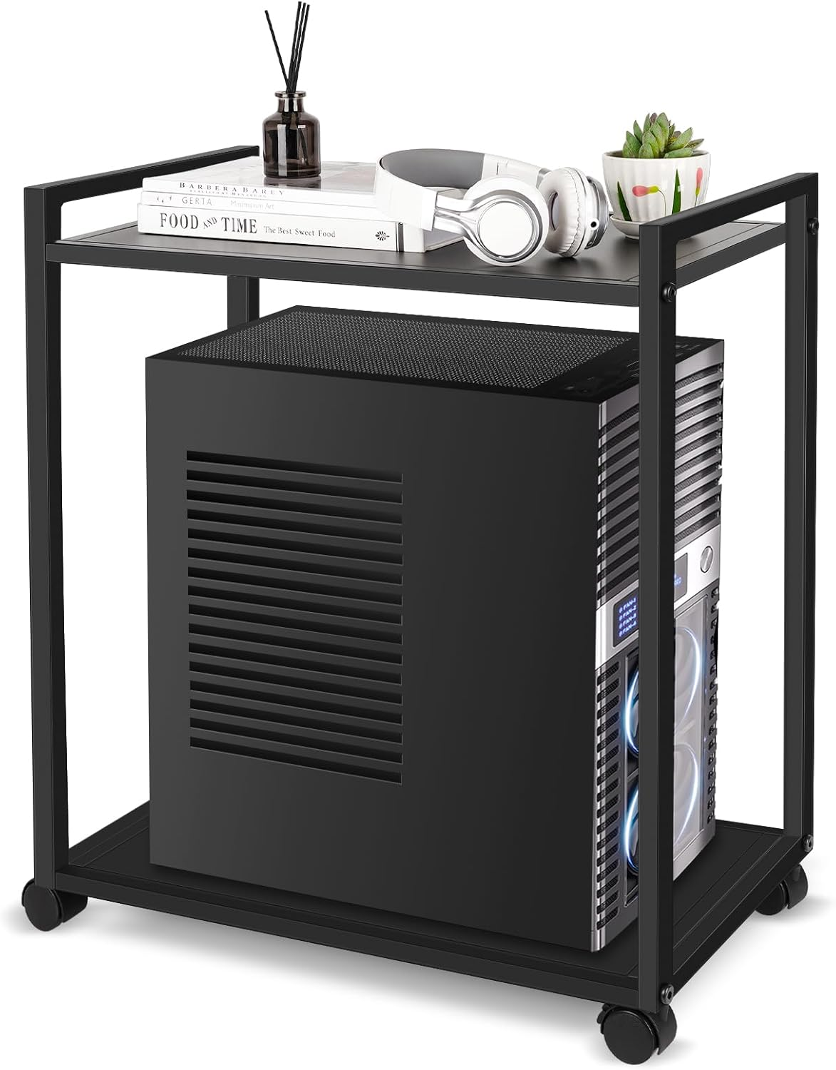 Liitrton Computer Tower Stand, 2-Tier CPU Stand PC Stand with Lockable Wheels under Desk for Office Home (L) image number 1