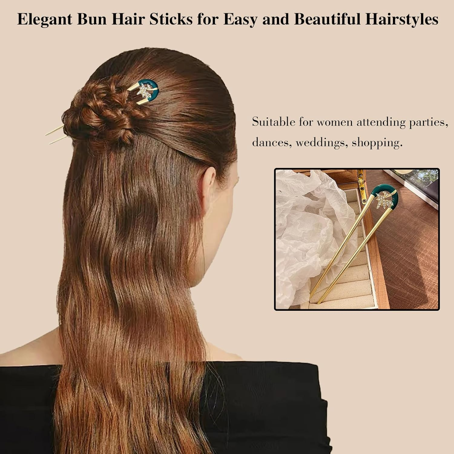 WUMUZAI 4Pcs Gold French Hair Pin, Vintage Metal Hair Fork, U Shaped Hair Pins for French Twist, Chignon Hair Pin Clip Stick for Styling, Buns, Wedding Updo, Women Girls Thick Fine Thin Hairstyle image number 1