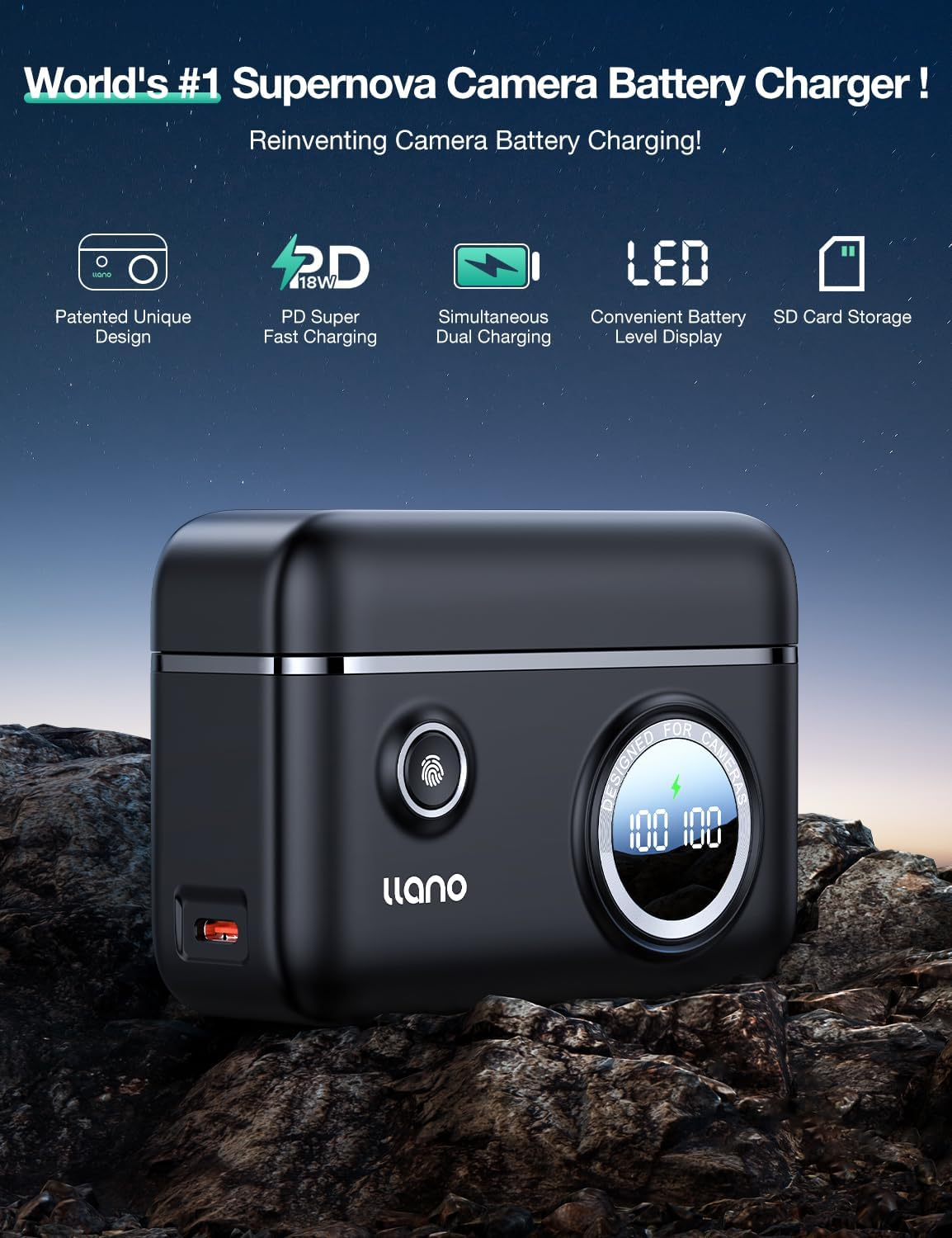 Llano LP-E17 Battery Charger, Compatible with Canon EOS R50 R100 RP R10 R8, Rebel T8I, T7I, T6I, T6S, SL2, SL3, EOS M3, M5, M6, 250D, Dual Slot, 18W USB C, Smart Digital Display, Magnetic Snap Cover image number 4