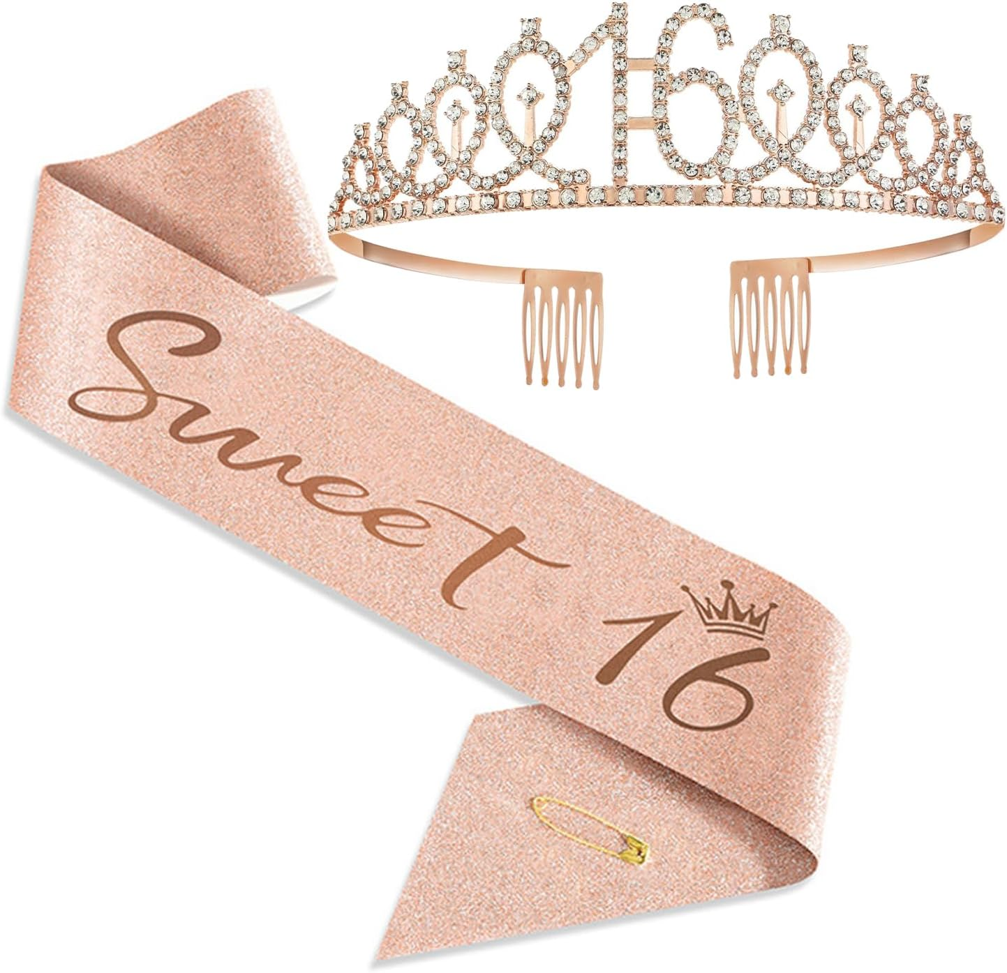 16Th Birthday Crown and Sash, 16Th Birthday Decorations for Girl 16 Years Old Girl Birthdays Gifts Sweet 16 Years Old Birthdays Party Favor Supplies