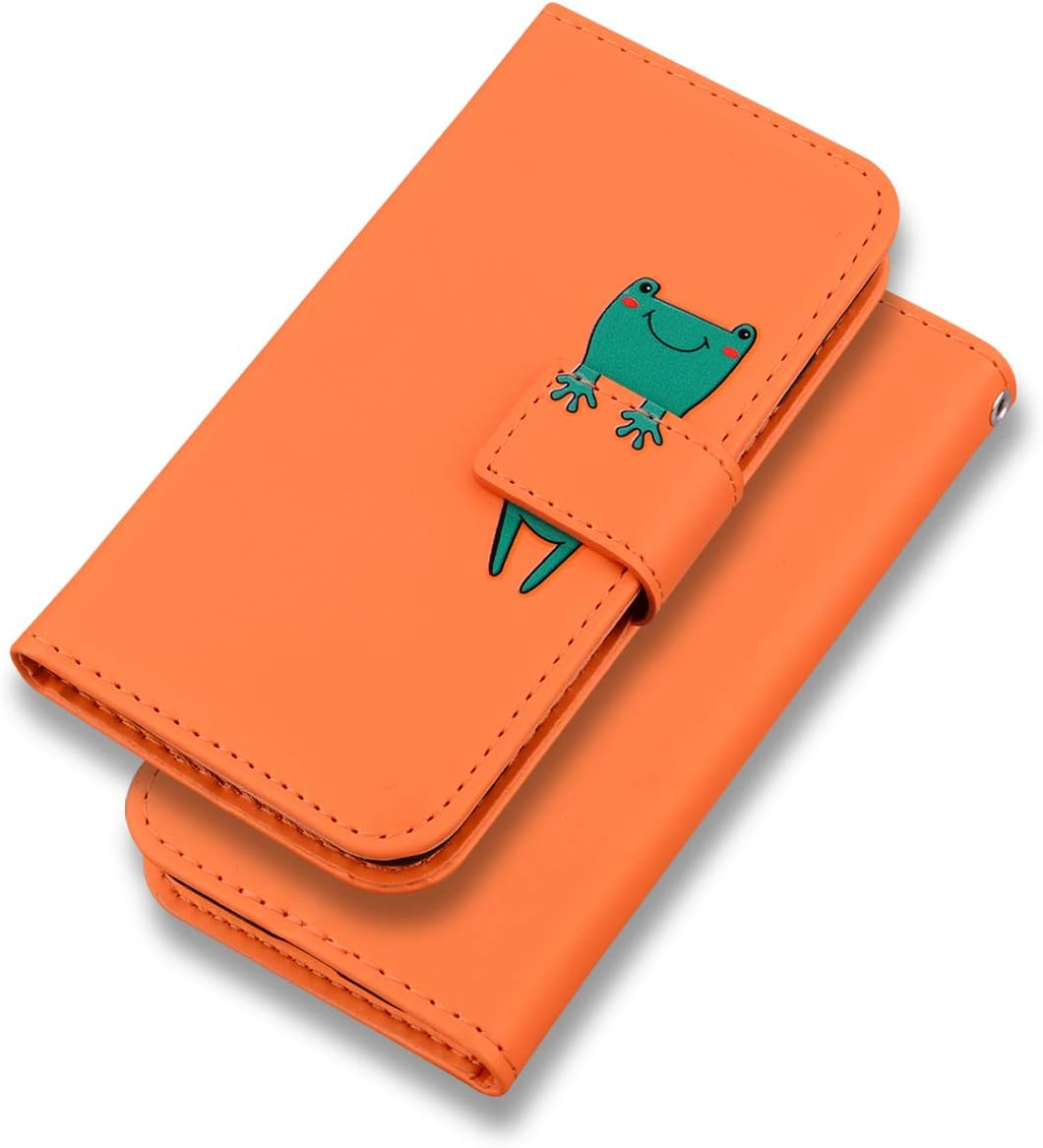 ONETHEFUL Mobile Phone Case Book Cover for Iphone 11 Faux Leather Foldable Flip Phone Case Wallet Case with Stand Orange image number 2