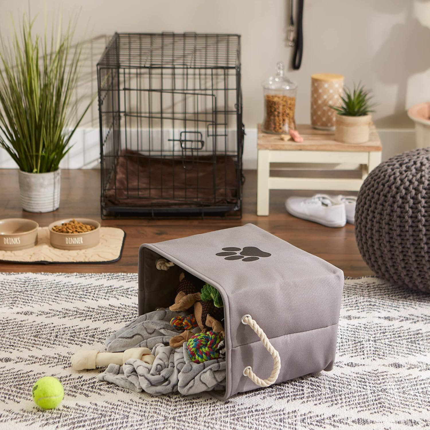 Bone Dry DII Medium Rectangle Pet Toy and Accessory Storage Bin, 16X10X12", Collapsible Organizer Storage Basket for Home D&eacute;cor, Pet Toy, Blankets, Leashes and Food-Gray Paw Print image number 2
