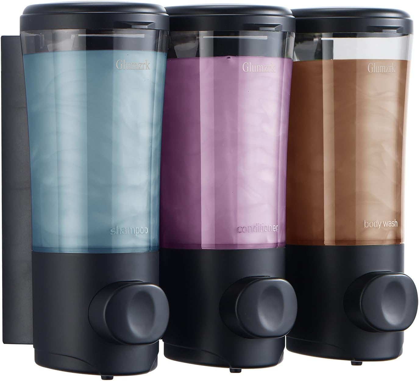 Shower Soap Dispenser Wall Mounted No Drill Shampoo Conditioner Body Wash Dispensers 15Oz/450Ml X 3 Chamber Shower Dispenser Bottles with Upgrade Pump Head Refillable Bathroom Soap Dispenser Set White