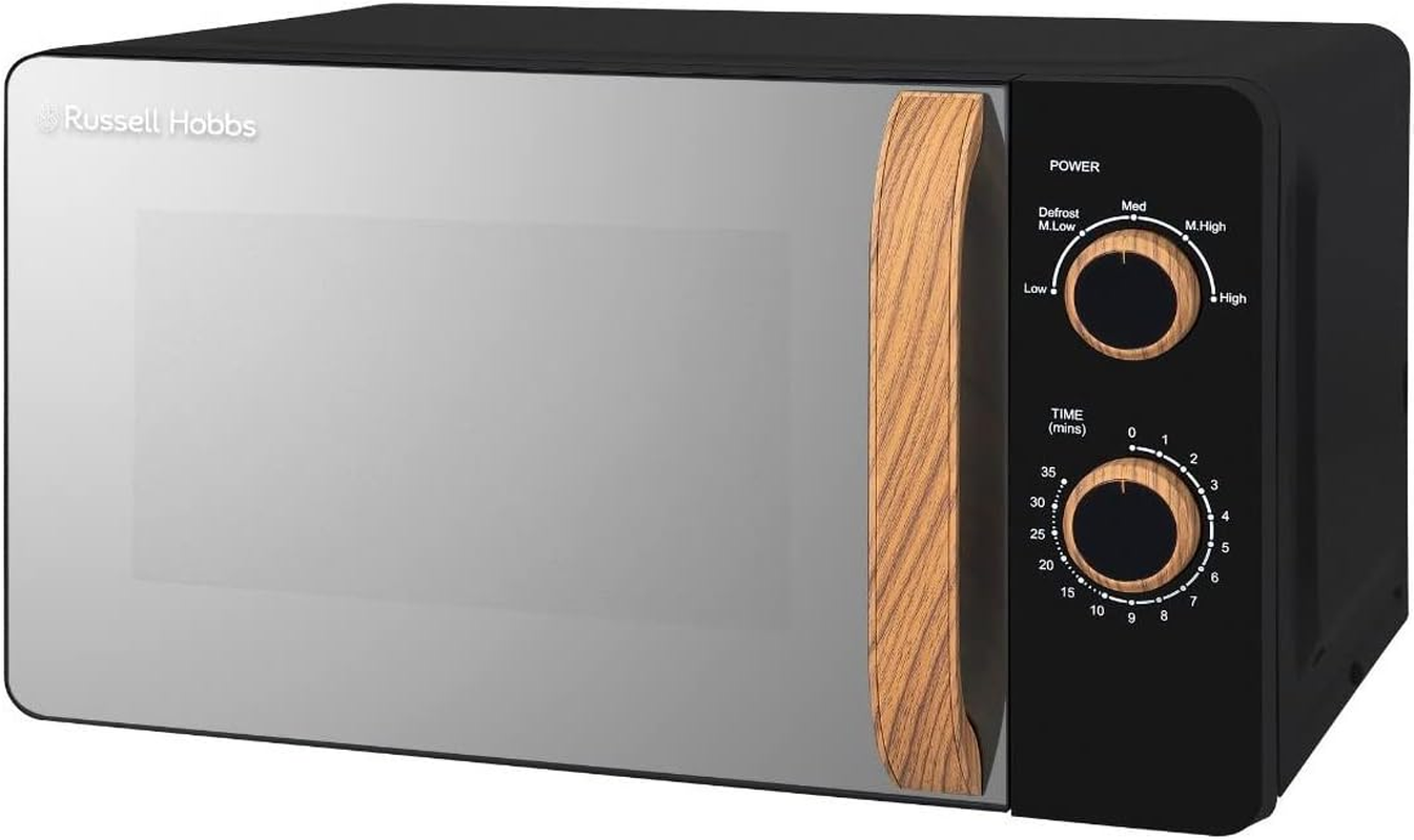 Russell Hobbs RHMM713B-N 17L 700W Scandi Compact Black Manual Microwave with 5 Power Levels, Wood Effect Handle & Dials, Timer, Defrost Setting, Easy Clean image number 3