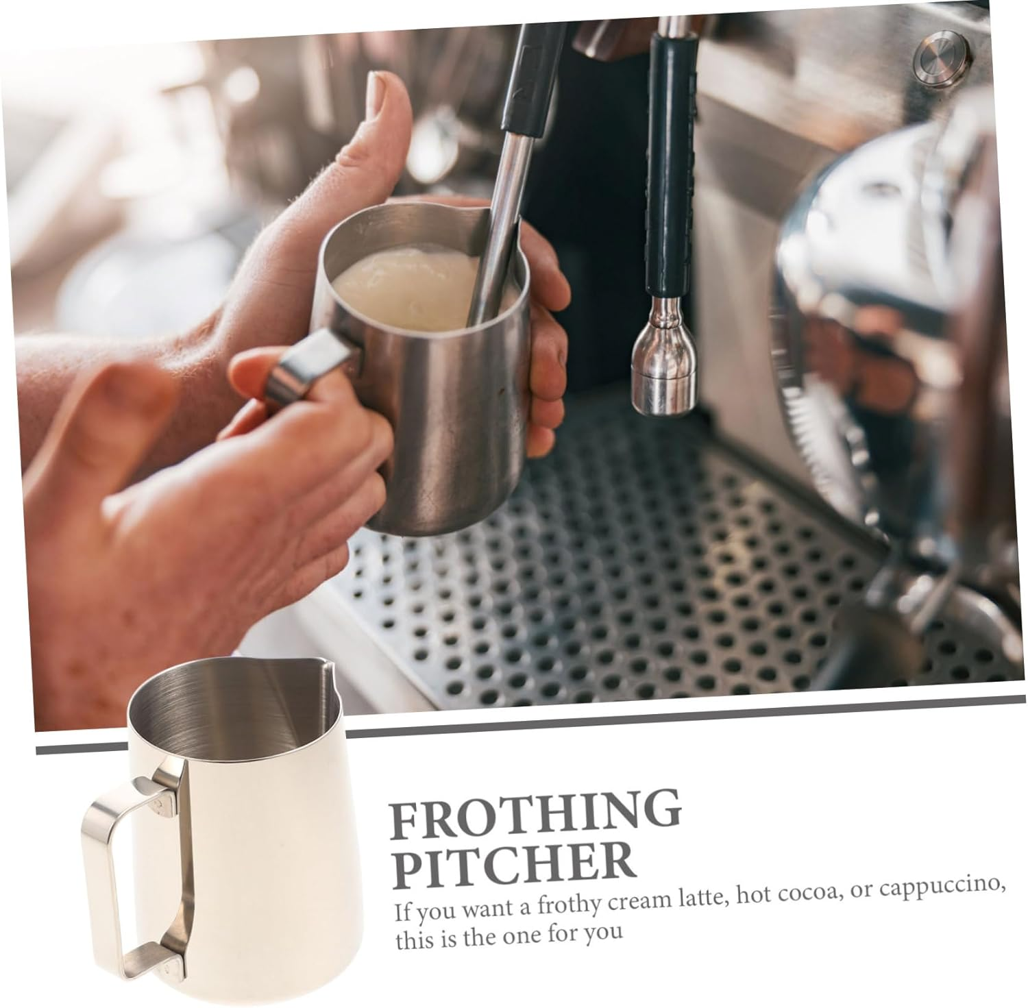 CONGARTENO Stainless Steel Milk Frothing Pitcher for Coffee Latte Art Handheld Milk Pitcher for Espresso Kitchen Supplies