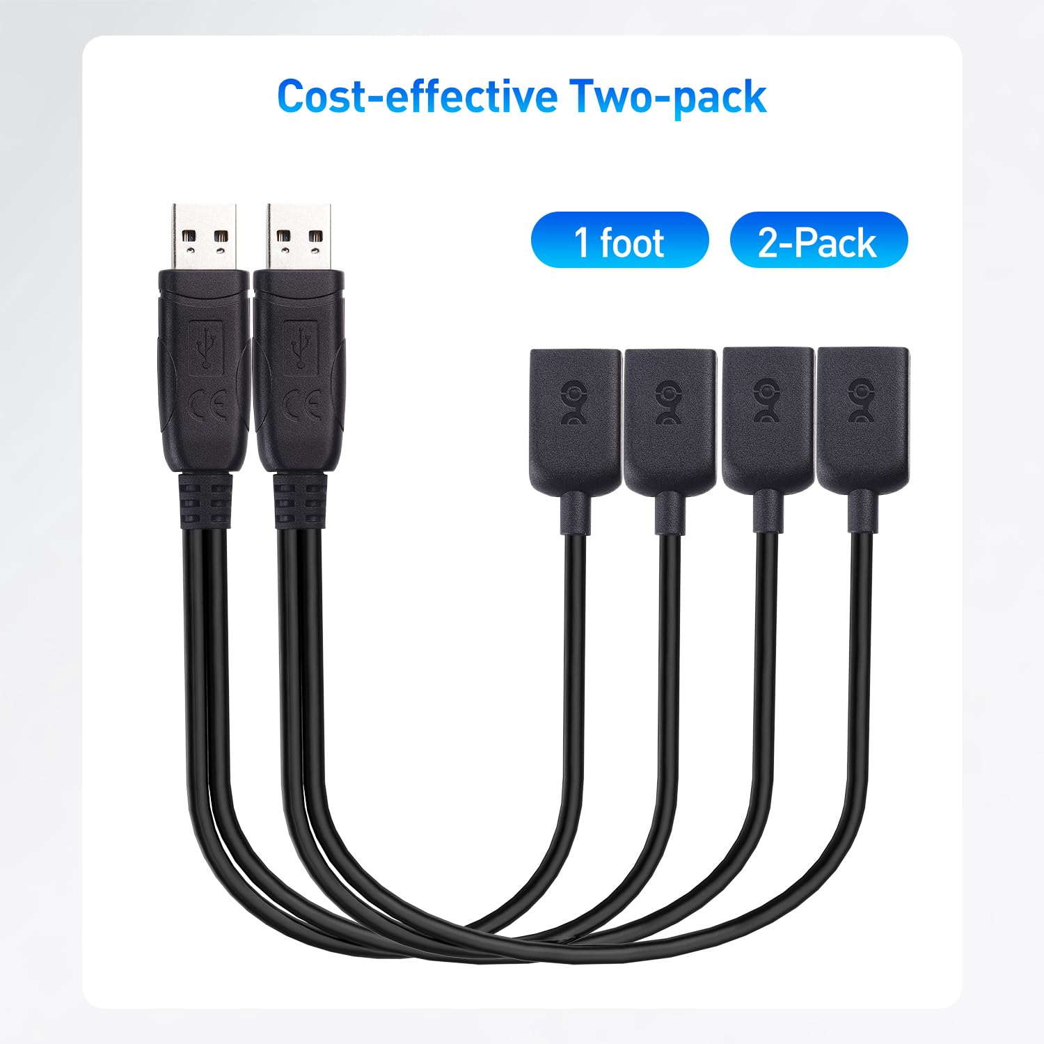 Cable Matters 2-Pack USB a Male to Female Power Splitter 1 in 2 Out - 30Cm, USB 2.0 Y Splitter Cable with 480Mbps Data Transfer and BC 1.2 Charging Support image number 5