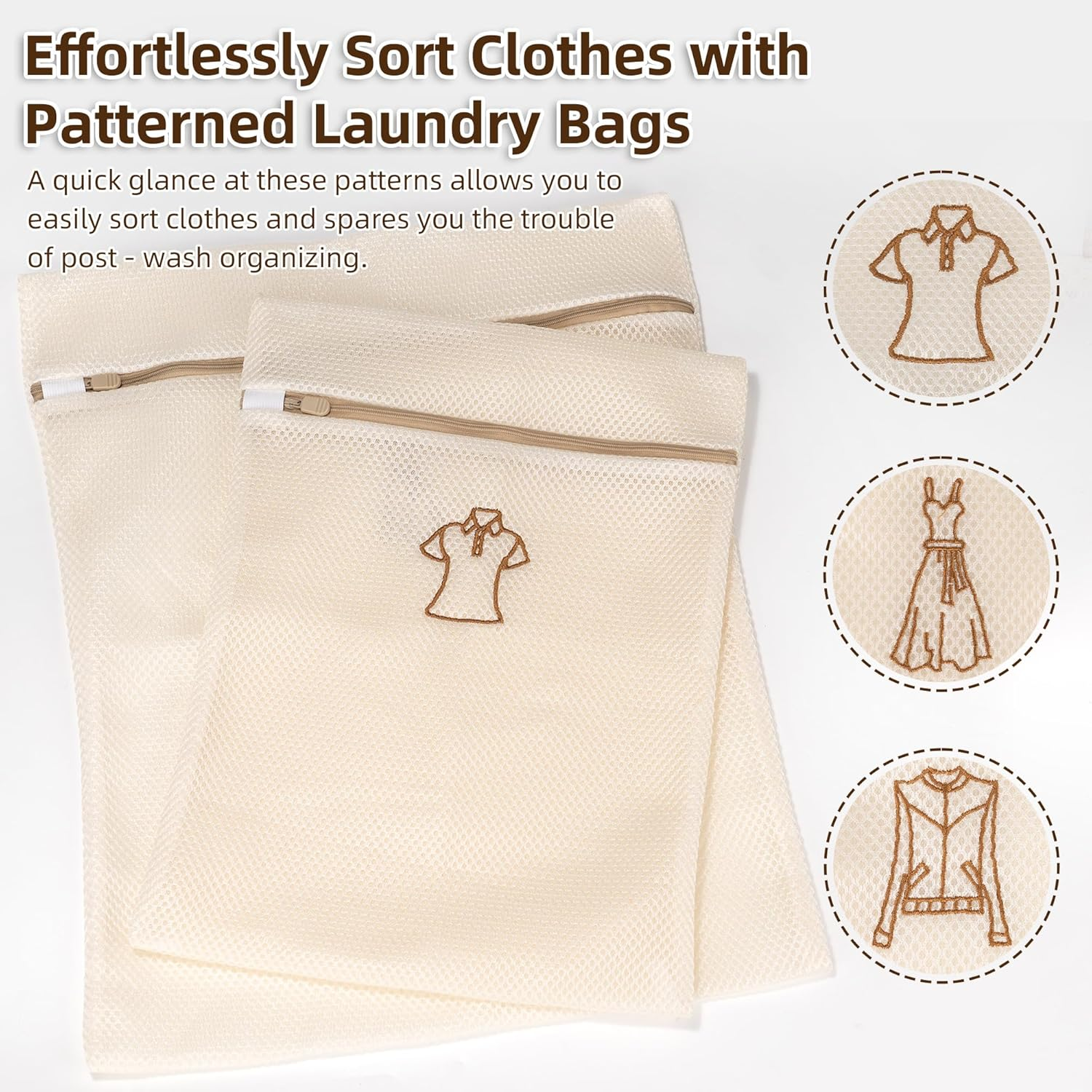 6-Pack Mesh Laundry Bags with Zipper, 3 Sizes Intimates Lingerie Bag with Categorized Symbols for Washing Delicates, Shirts, Dresses and Coats, Garment Bag for Laundry Room Washing Machine image number 5