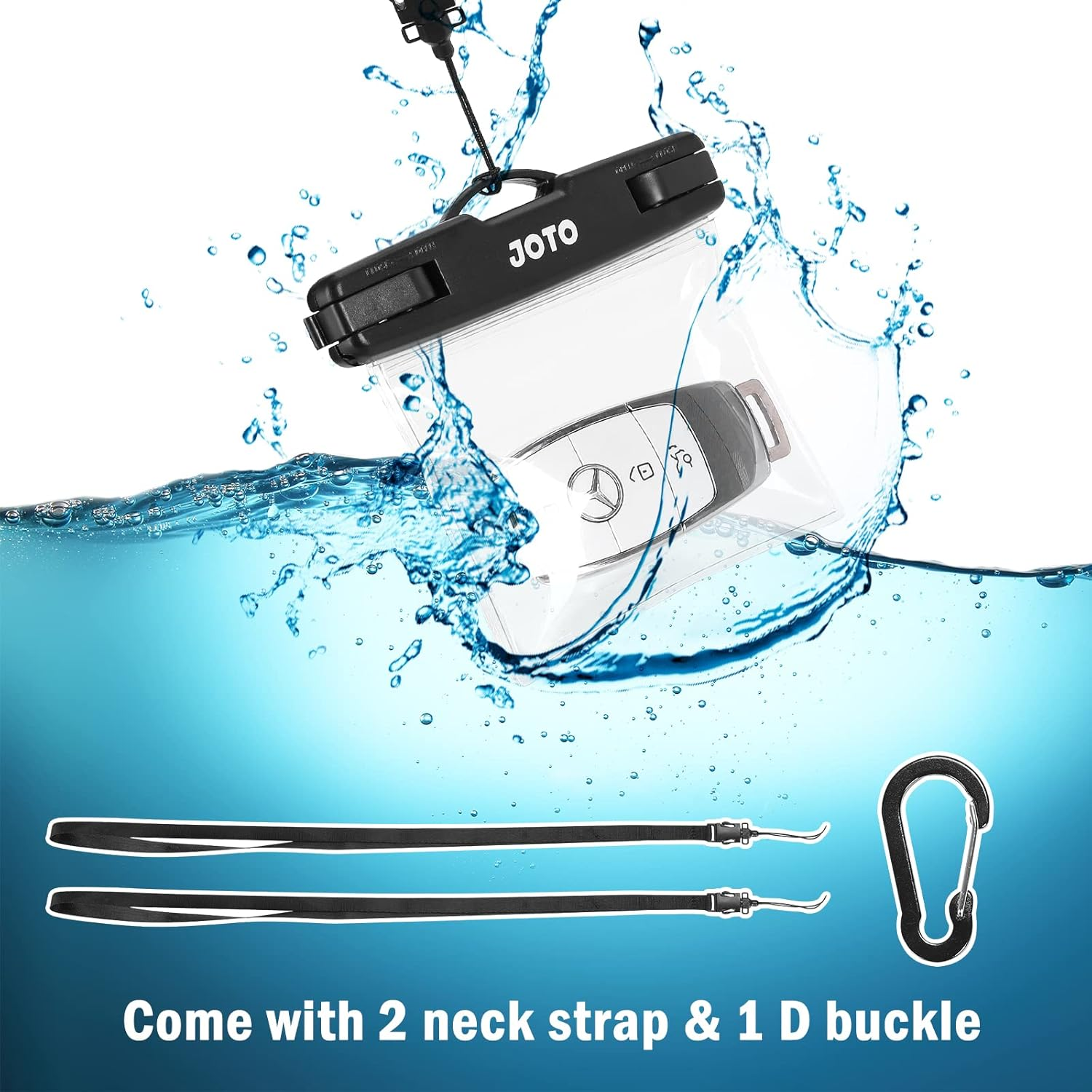 JOTO 2 Pack Waterproof Car Key FOB Case with Lanyard for Swimming Surfing, Small Waterproof Wallet Dry Bag for Money Credit ID Card Cash Coins -Black image number 4
