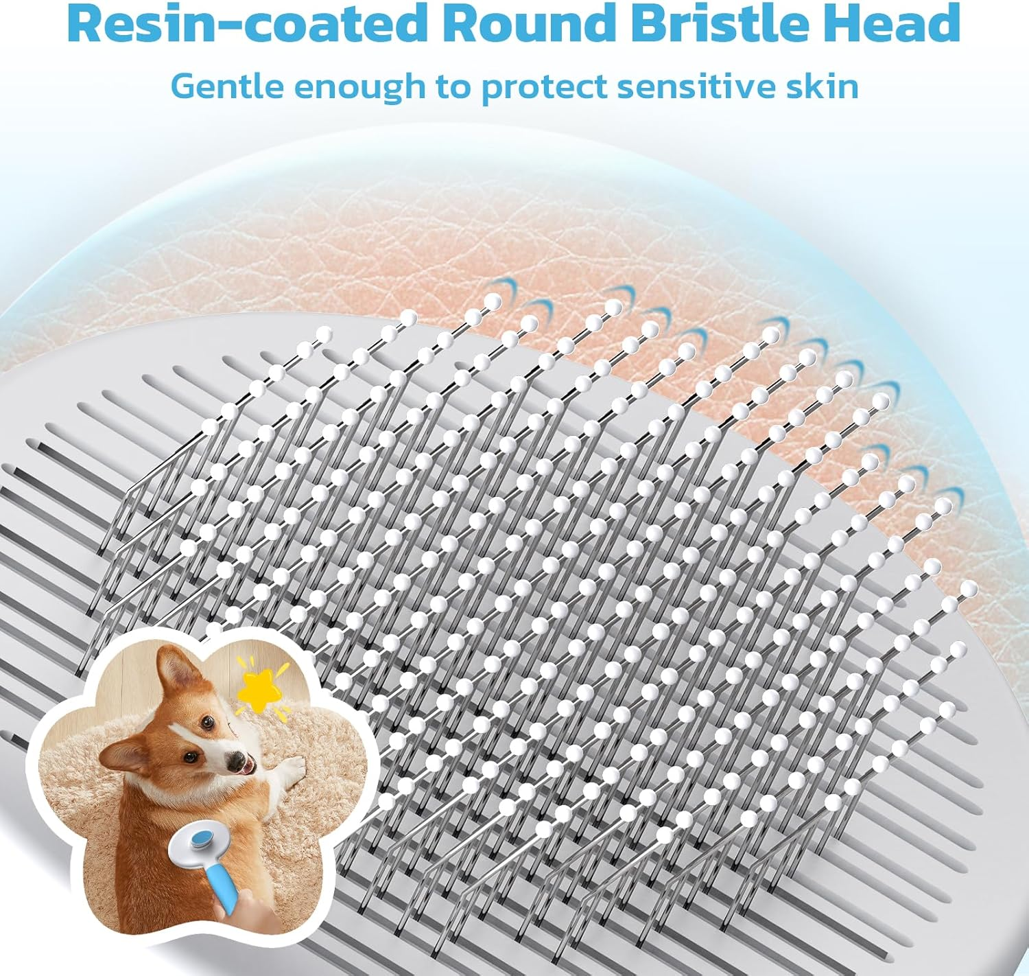 Zivacate Cat Brush Dog Brush [Ergonomic Handle & One-Click Cleaning] Tool for Short & Long-Haired Dogs/Cats/Rabbits, Undercoat Brush (Ocean Blue) image number 4