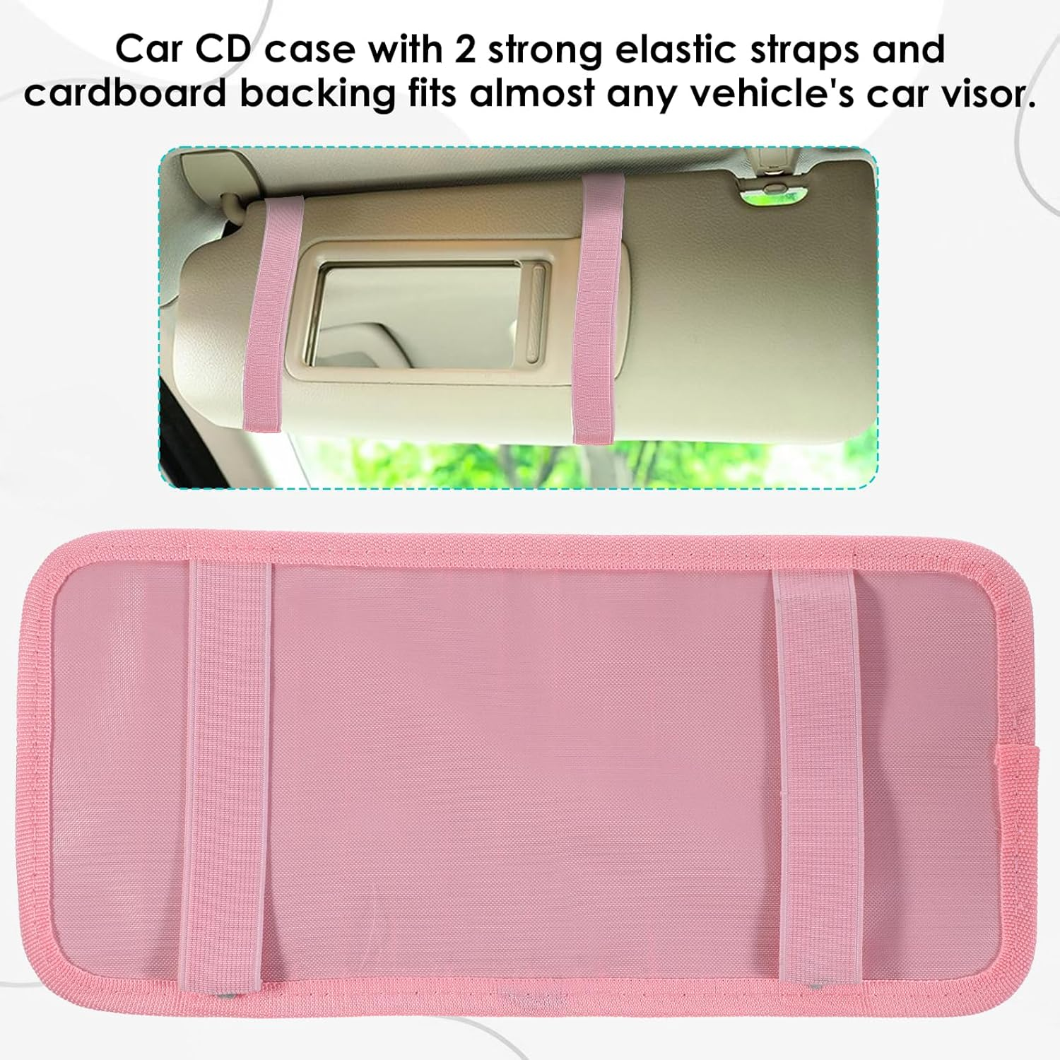 Trinkrittey CD Holder for Car Visor, Vehicle Sun Visor Organizer Large Capacity with 12 DVD Storage Sleeves 1 Mesh Pocket 1 Pen Holder and Elastic Strap - Pink image number 2