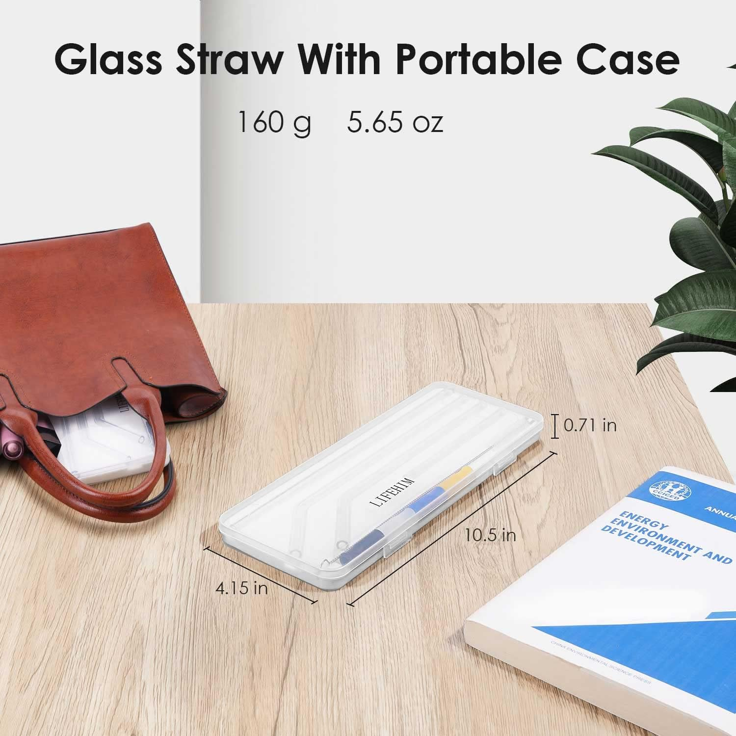 Reusable Glass Straws: Portable with Case, Multi-Size Clear Straws for Drinking image number 2