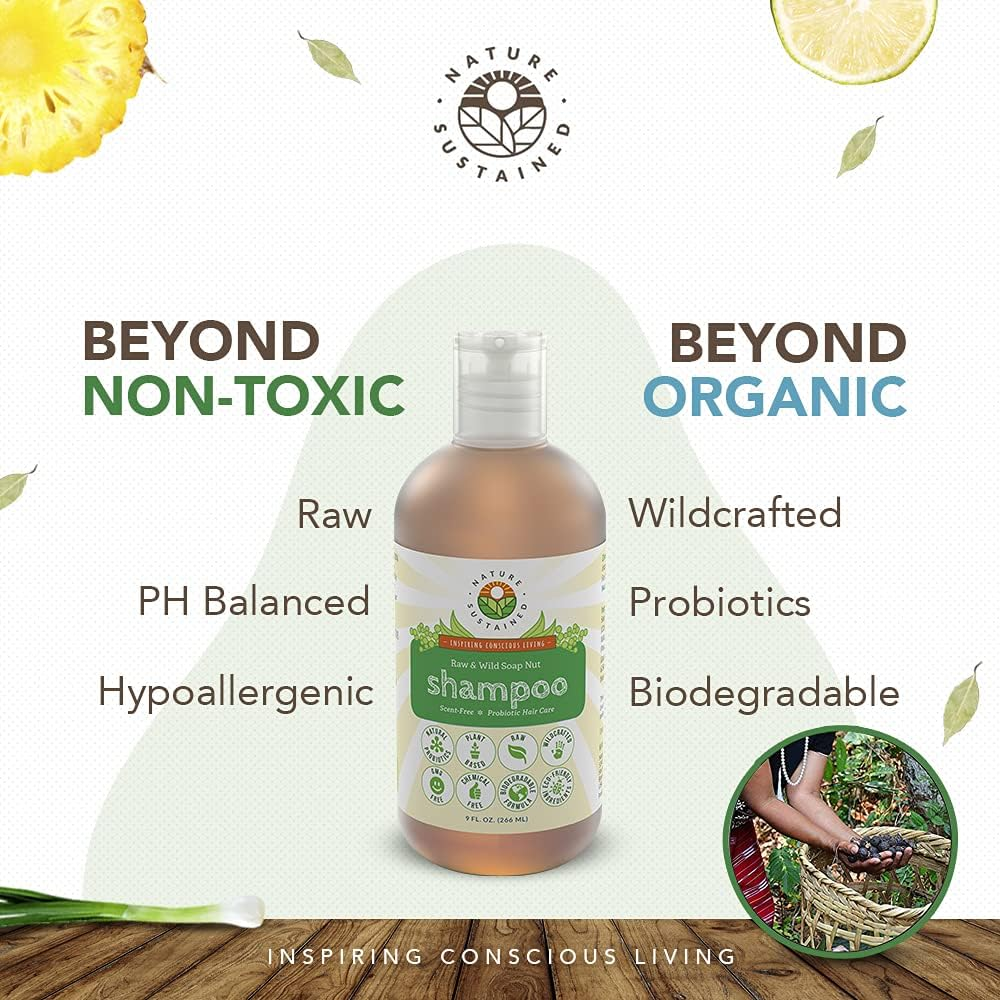 Soapberry Organic Shampoo for Sensitive Itchy Dry Scalp (1 Gallon with Pump) - Probiotic Sulfate Free Shampoo - Raw & Wild Plants for Eczema Psoriasis & Dandruff - Hypoallergenic & Ph Balanced image number 5