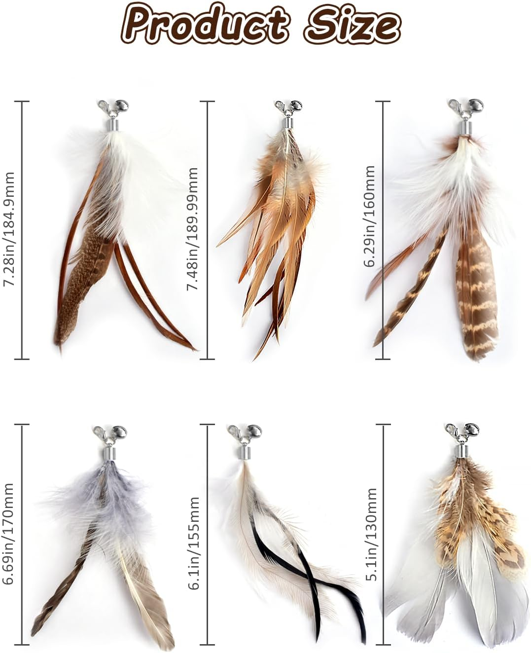 Cat Feather Toys Refills Cat Wand Replacement Feathers 6 PCS Handmade Cat Toy Feather Refills for Cat Wand Attachments Interactive Feather Cat Toy for Indoor Cats image number 2