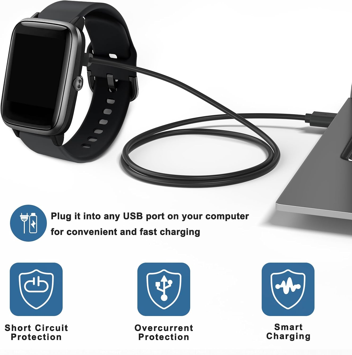 Smart Watch Universal Charger 2 Pin Magnetic, Smartwatch Accessories 2 Pin Magnetic Suction Charger for Smart Watch/Fitness Tracker, Cable Contact Pin Spacing Compatible 7.62Mm image number 2