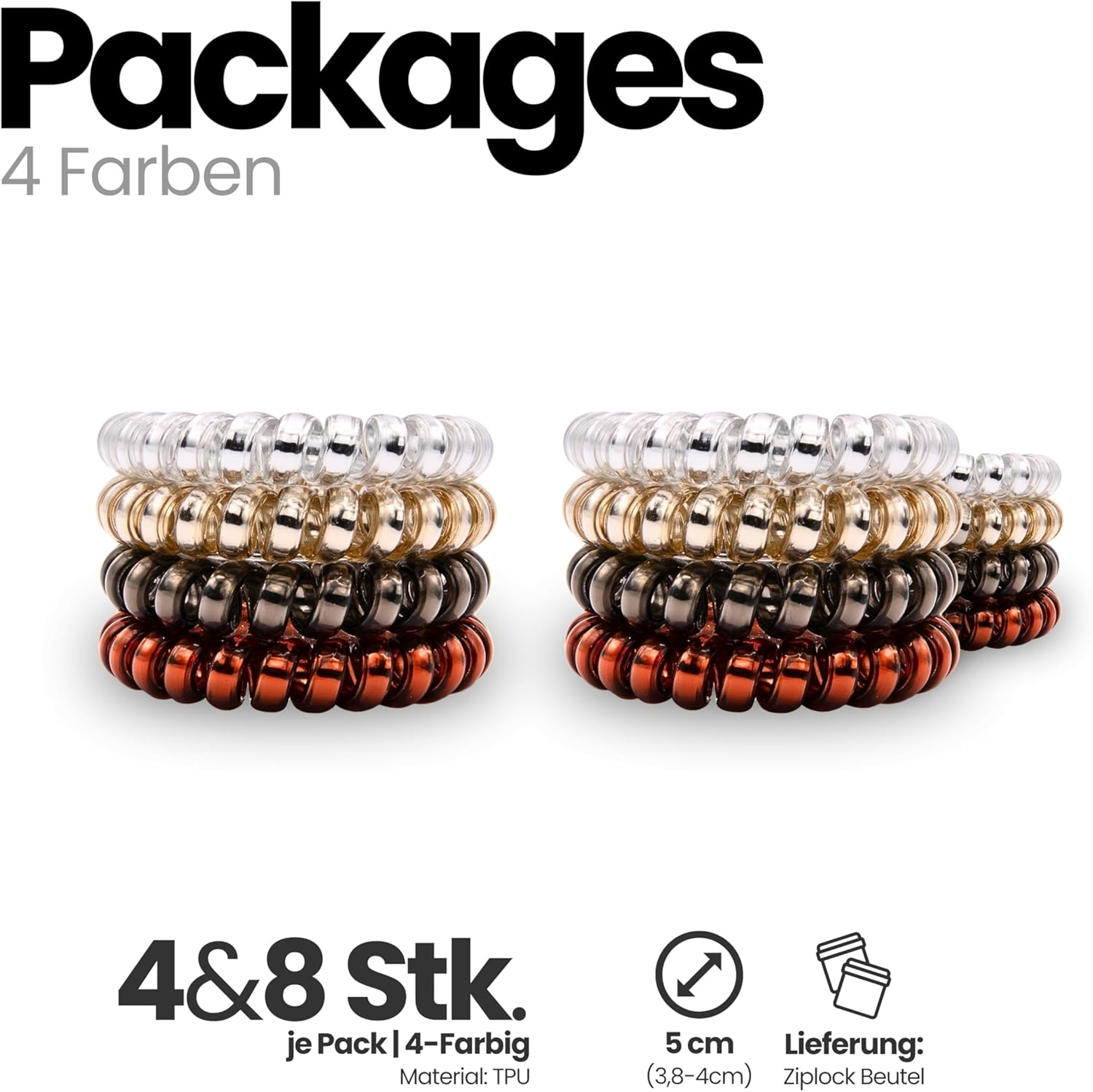 Specora Spiral Hair Scrunchie 4 Colours Mix Pack of 4 &ndash; 5 Cm &ndash; Telephone Cable Scrunchie &ndash; No Pulling & Tangling &ndash; Elastic, No Marks, Gentle on Hair image number 2