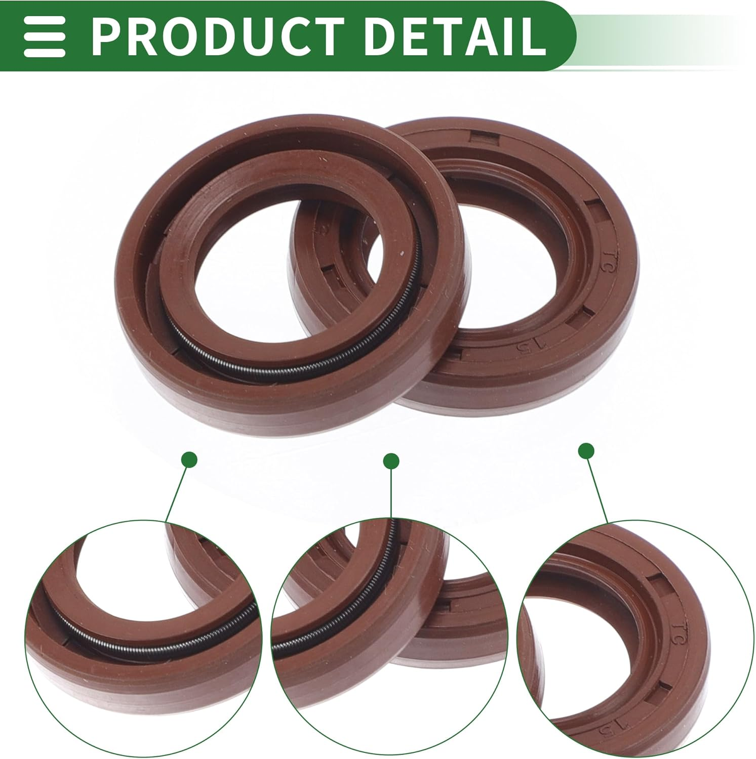 X AUTOHAUX Universal Oil Seal TC Double Lip W Steel Spring Seal Ring Rotary Shaft Seal 15X25X5Mm High Pressure FKM Rubber Brown 5 Pcs image number 2