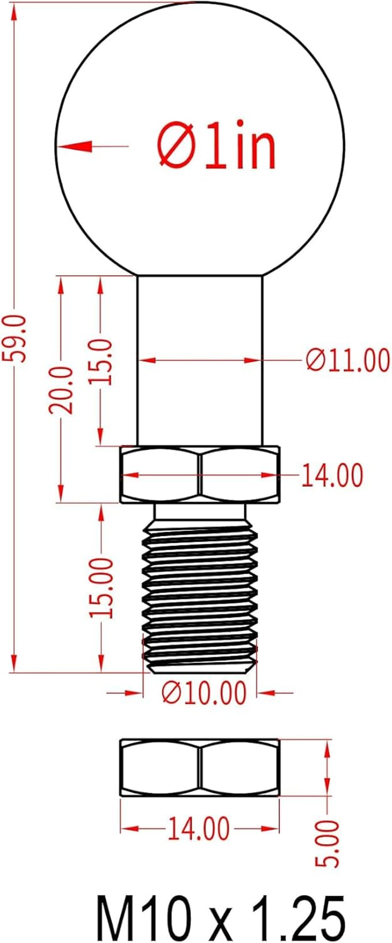 2Pcs 1'' Ball Adapter with M10 X 1.25Mm Threaded Post Ball Mount Compatible with RAM Mounts B Size 1 Inch Portable Screw Ball Head for Bike,Motorcycle,Atv,Rearview Mirror, Black image number 4
