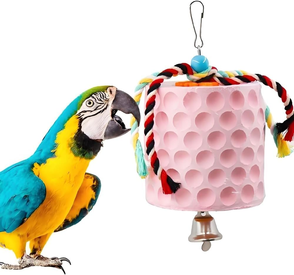 Large Chicken Chewing Toy with Bells, Calcium Stone for Beak Grinding, Cage Toys for Cockatiel Parakeet Parrot Budgies, Chicken Coop Accessories for Hamster Rabbit Bunny Rat (Pink) - Blue image number 5