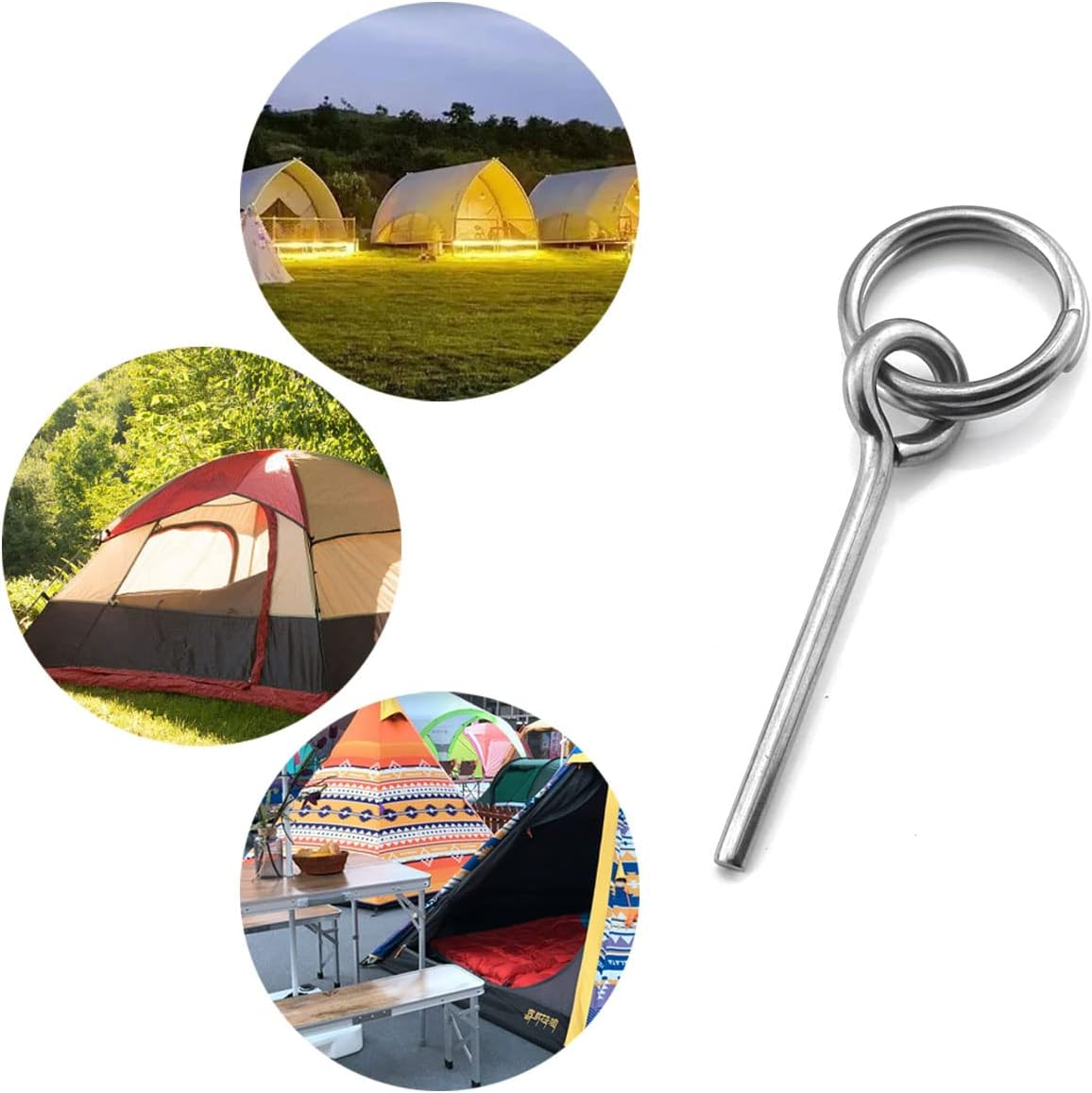 4Pcs Tent Pin & Ring Replacement Stainless Steel Tent Pole Connectors for Outdoor Camping Hiking Travel image number 4