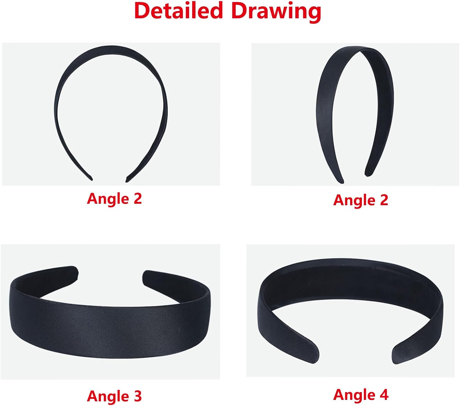 Pack of 3 Satin Headbands Non-Slip Headband for Women Headband Satin Retro Style Hair Band Fashion Comfortable Headbands for Women and Girls (Black, White, Red) image number 3