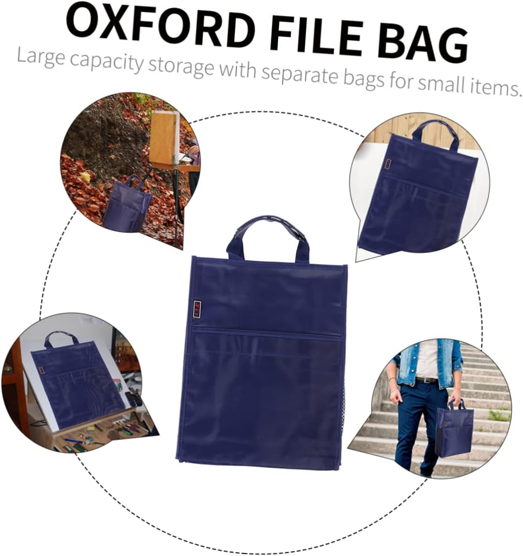 FUNNETOYU Oxford Document Organizer File Pouch Handle, Large Capacity Three-Layer File Bag, Dark Blue Student School Tutorial Carrying Tote image number 2