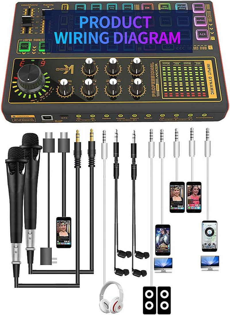 Professional Audio Mixer, K300 Live Sound Card and Audio Interface Sound Board with Multiple DJ Mixer Effects,Voice Changer and LED Light, Prefect for Streaming/Podcasting/Gaming/Recording/Youtube/Pc image number 4