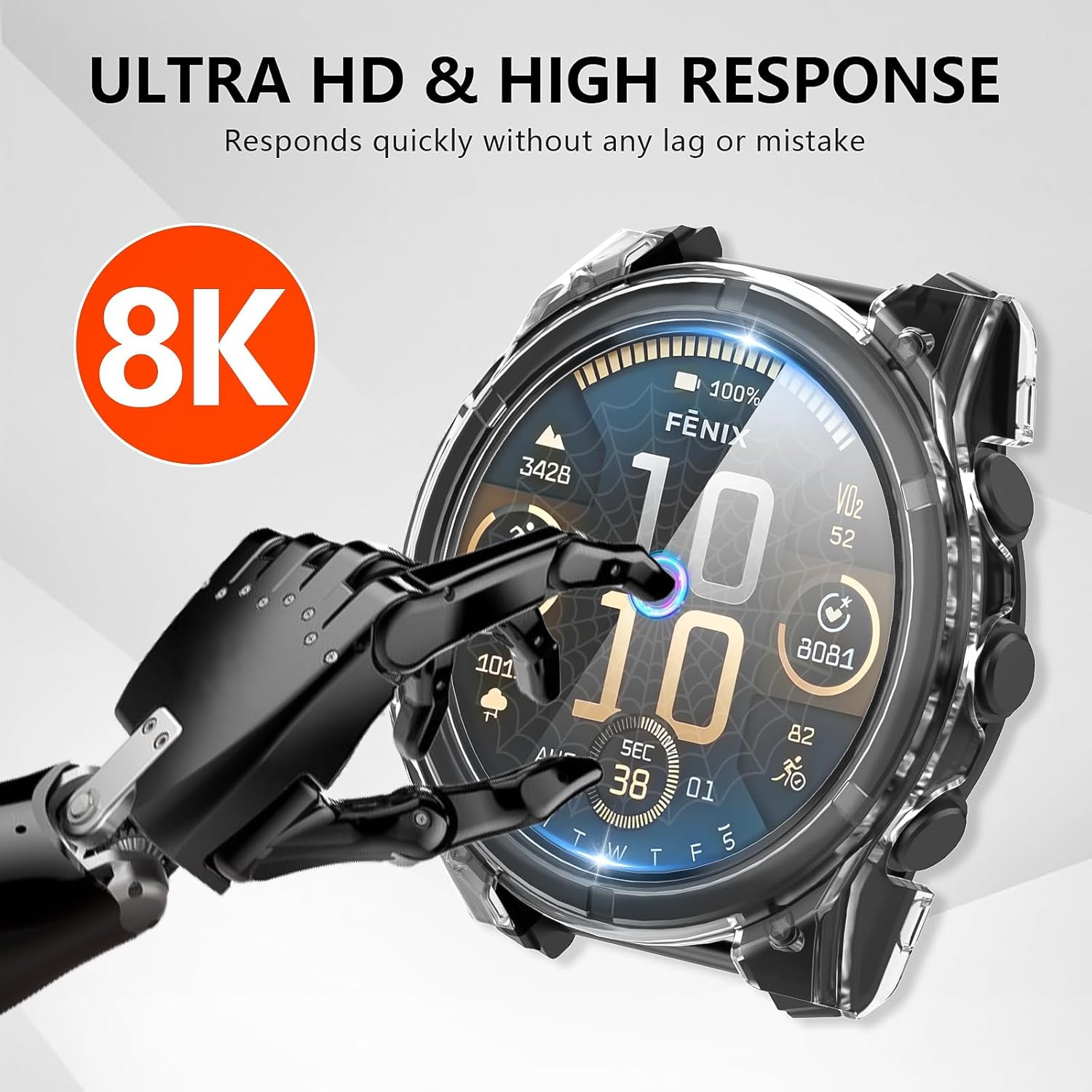 Diruite Pack of 2 Protective Case for Garmin Fenix 8 51 Mm Scratch-Resistant HD Tempered Glass PC Tight Fit Protective Case for Garmin Fenix 8 51 Mm Cover image number 5