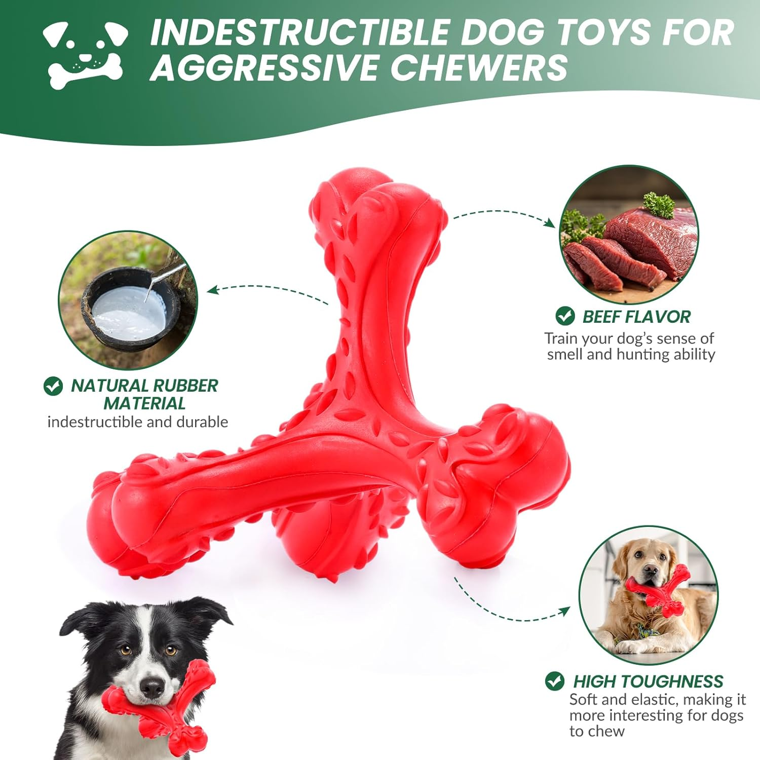 CVALIN Chew Toy for Aggressive Chewers, Large Breeds, Indestructible Bone Toy, Durable Cleaning Toothbrush, Natural Rubber Dog Toy image number 1