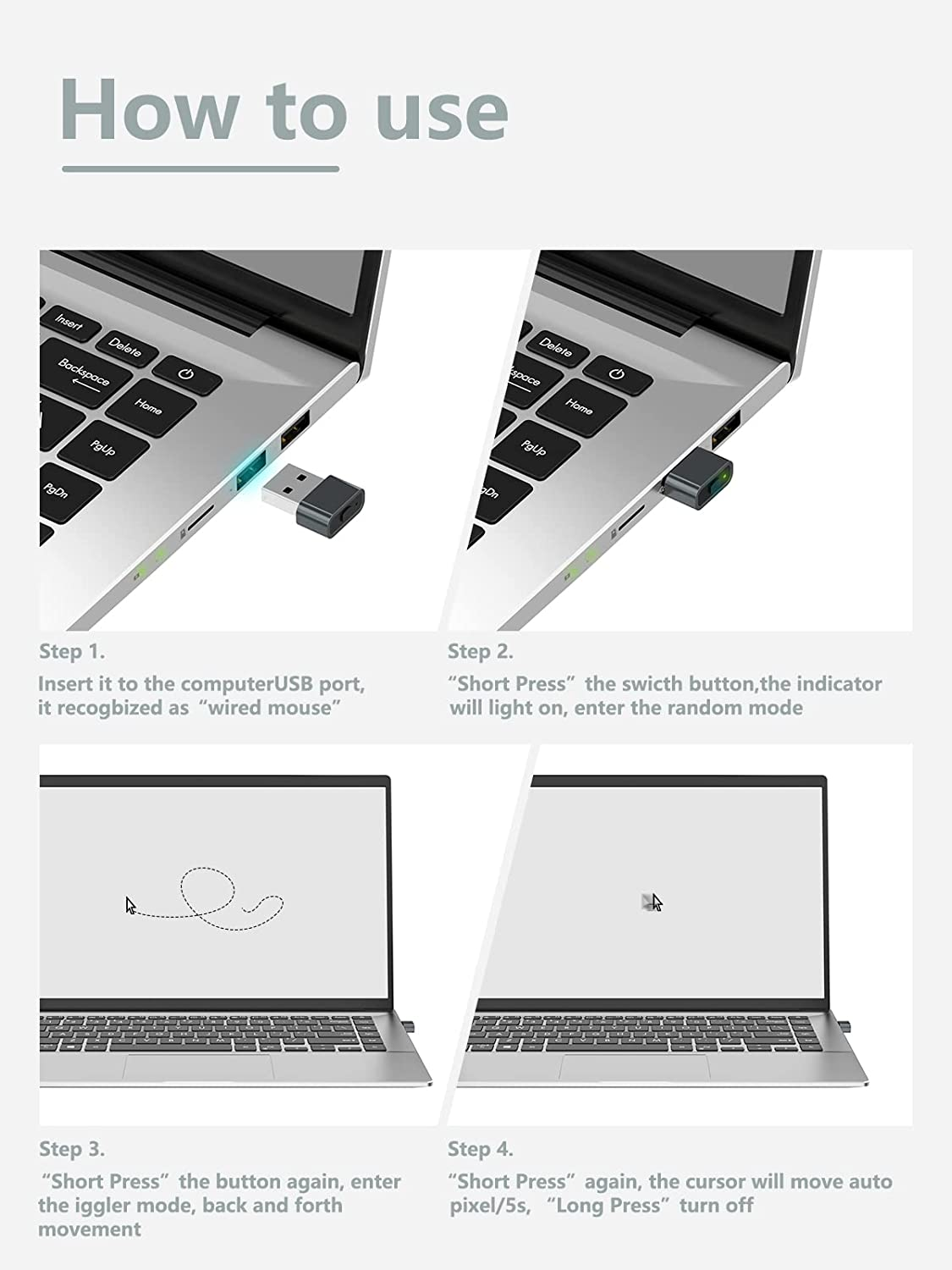 Geyes Mouse Jiggler USB, Undetectable Mouse Mover Device Has Two Swing Modes Jiggle and Multi-Track,Keeps for Computer/Laptop Awake, Driver-Free, Plug-Play，With Switch (Metal Black 2 Pcs) image number 1