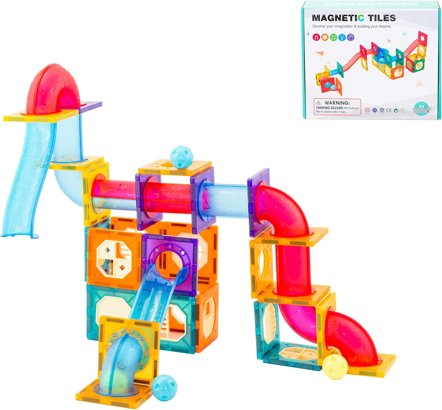 GEM Toys 88-Piece Magnetic Tiles Puzzle Set &ndash; Non-Toxic, Durable Construction Toys, STEM Educational Building Blocks with Storage Bag for Kids Ages 3+ image number 1