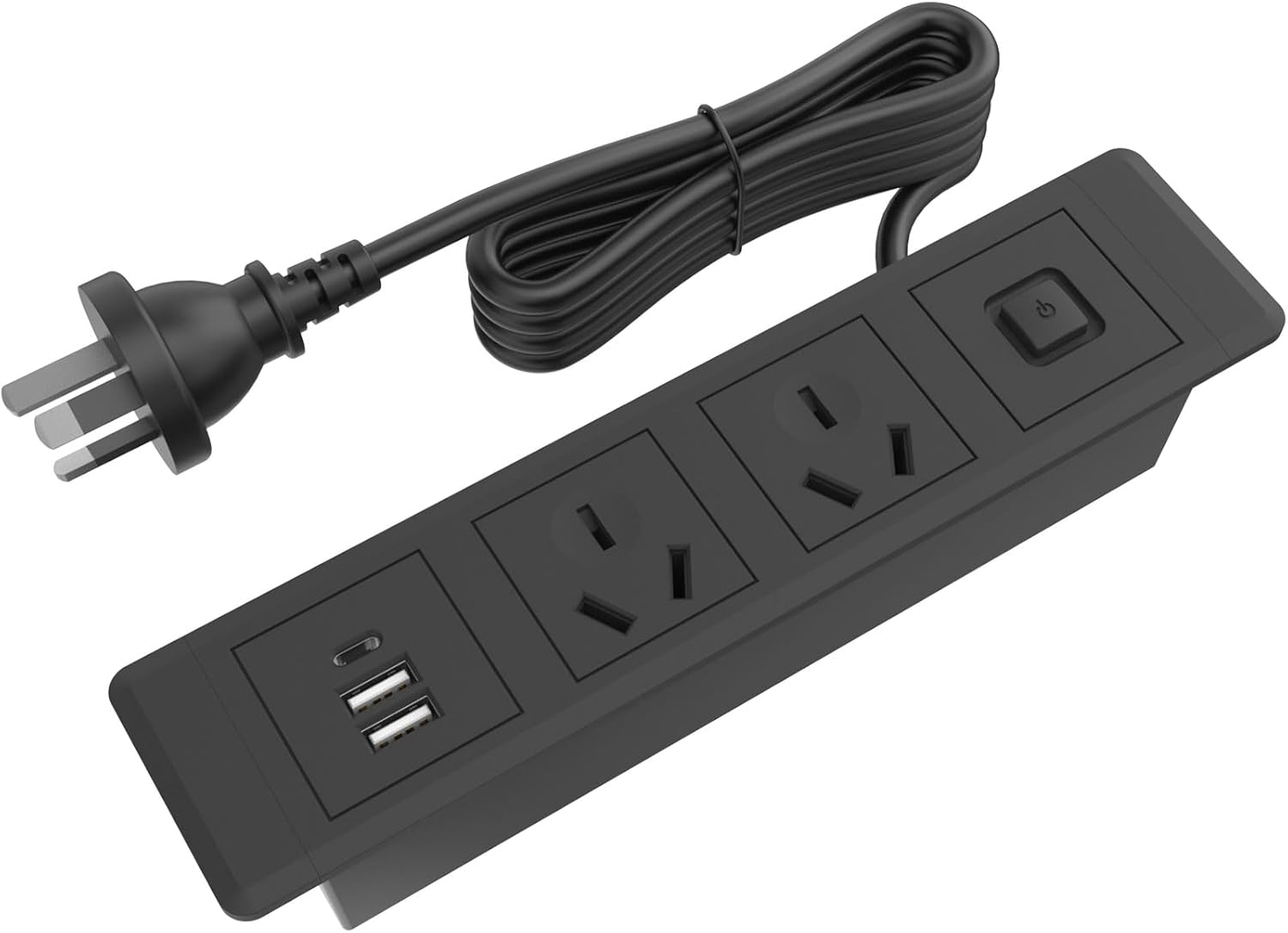 Flush Mount Recessed Power Outlet with 4 Plugs, 2 USB Ports, 1 USB-C, Switch, Standard Desk Charging Station Power Strip Recessed Power Strip USB C Compact Design for Furniture and Desktops, 2500W