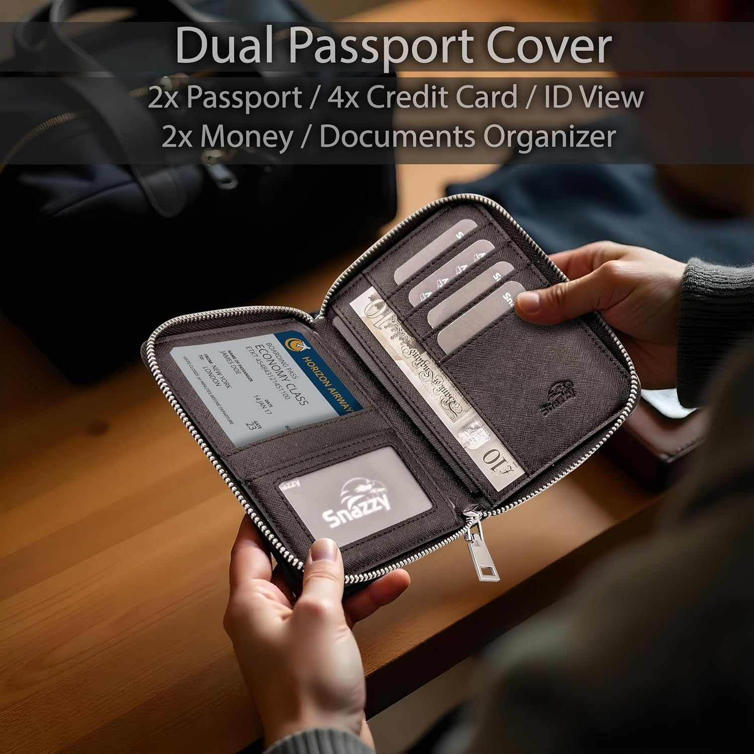 2 Passport Wallet (Black), Black, Modern