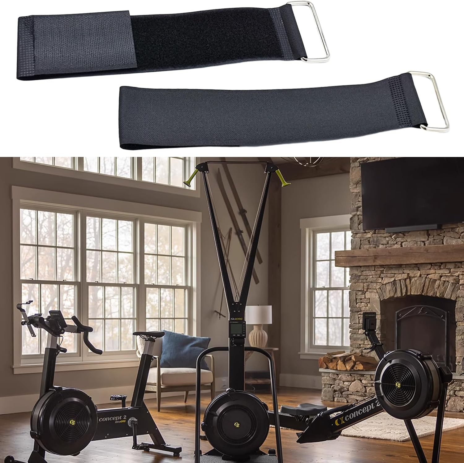 Jleivvi 1 Pair Universal Overlength Rowing Machine Foot Straps Elliptical Machine Pedals Straps Rowing Machine Pedal Trainer Straps Leg Training for Fitness Home Sports Office Accessories,50Cm image number 5