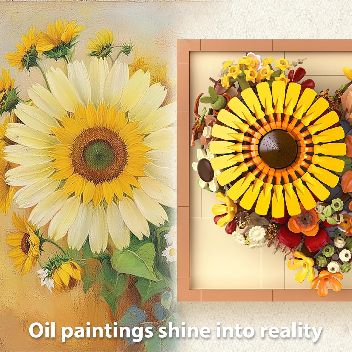 Flowers Building Set with Sunflower, Artificial Picture Frame for Home Room Decor, Flowers Bouquet Crafts for Kids Adults (727 Pcs) image number 4