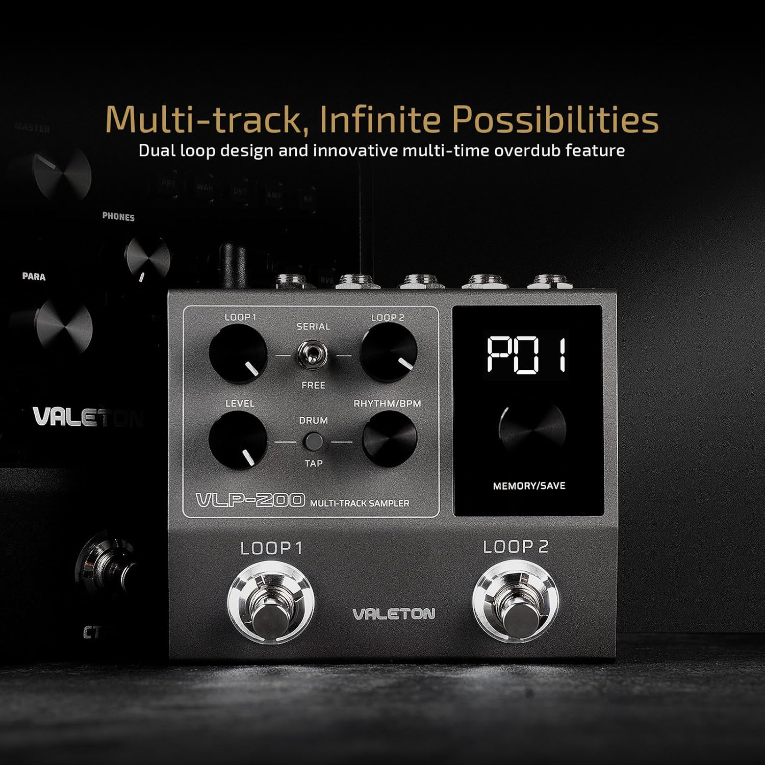 VALETON Looper Pedal Dual Track Stereo Looper for Guitar, Bass, Keyboard, Vocals Drum Machine 99 Project Storage Spaces Software Support VLP-200 image number 4