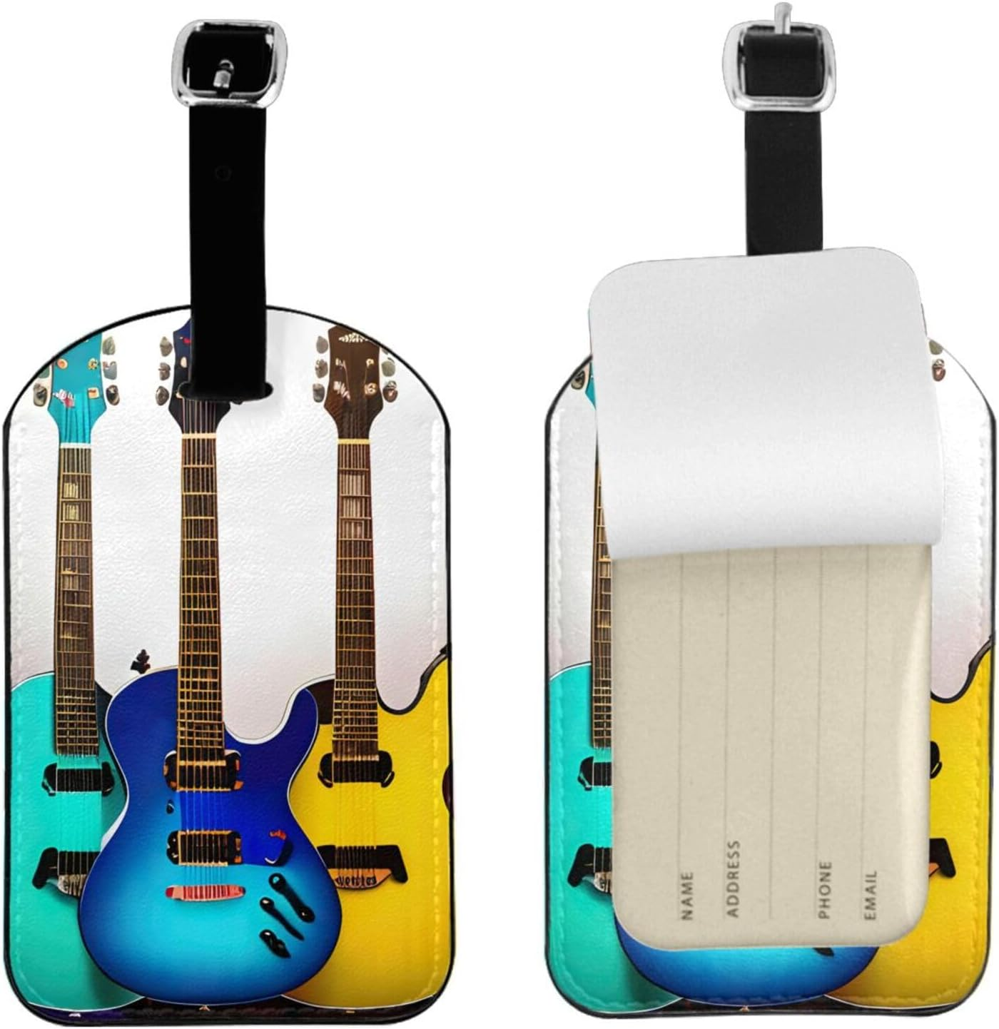 Colorful Guitars Print Elegant Tag Stylish Tag Luggage Tag 4.3 X 2.76 Inch for Suitcases Travel Bags image number 3