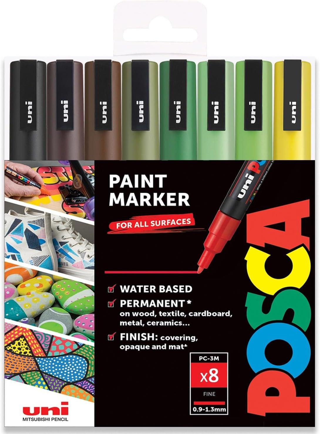 Uni POSCA - PC-3M Art Paint Markers - Earth Tones - Set of 8 - in Gift Box image number 2